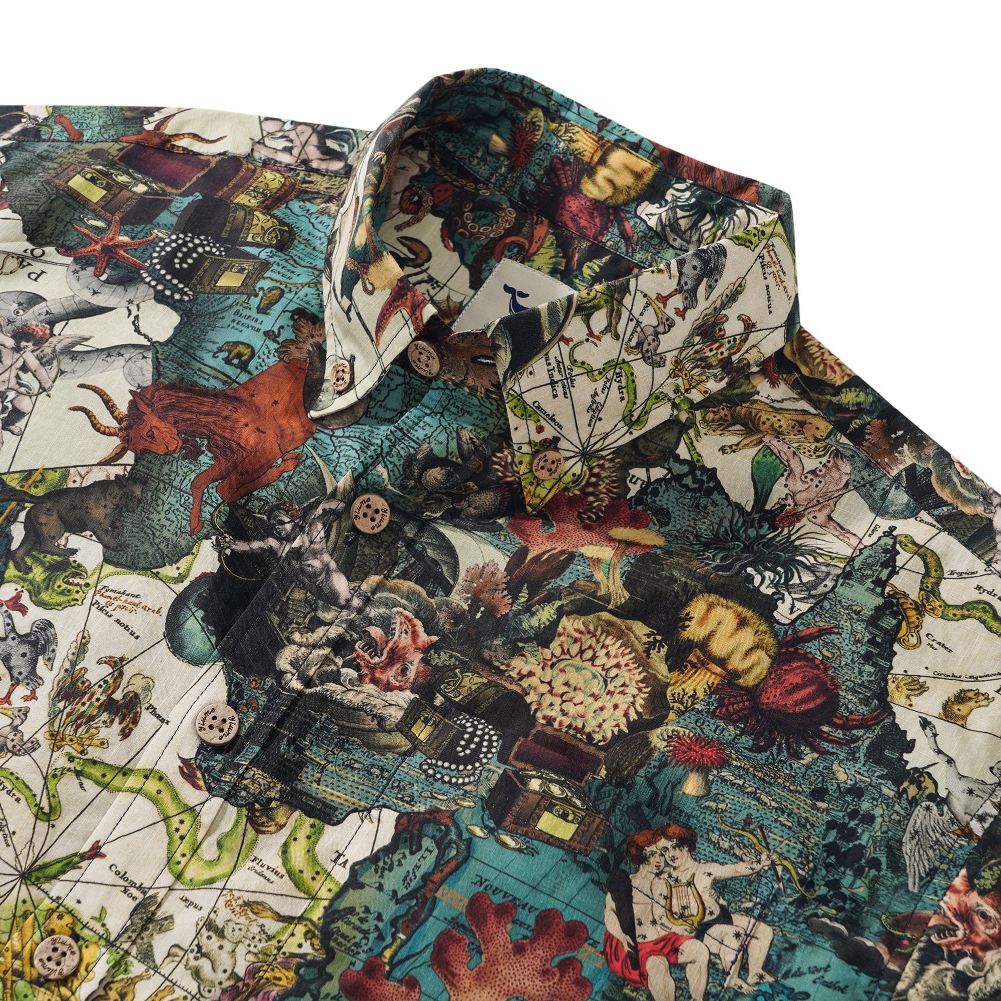 Men's Hawaiian Shirt Short Sleeve Button-down 100% Cotton White Aloha Island Constellations