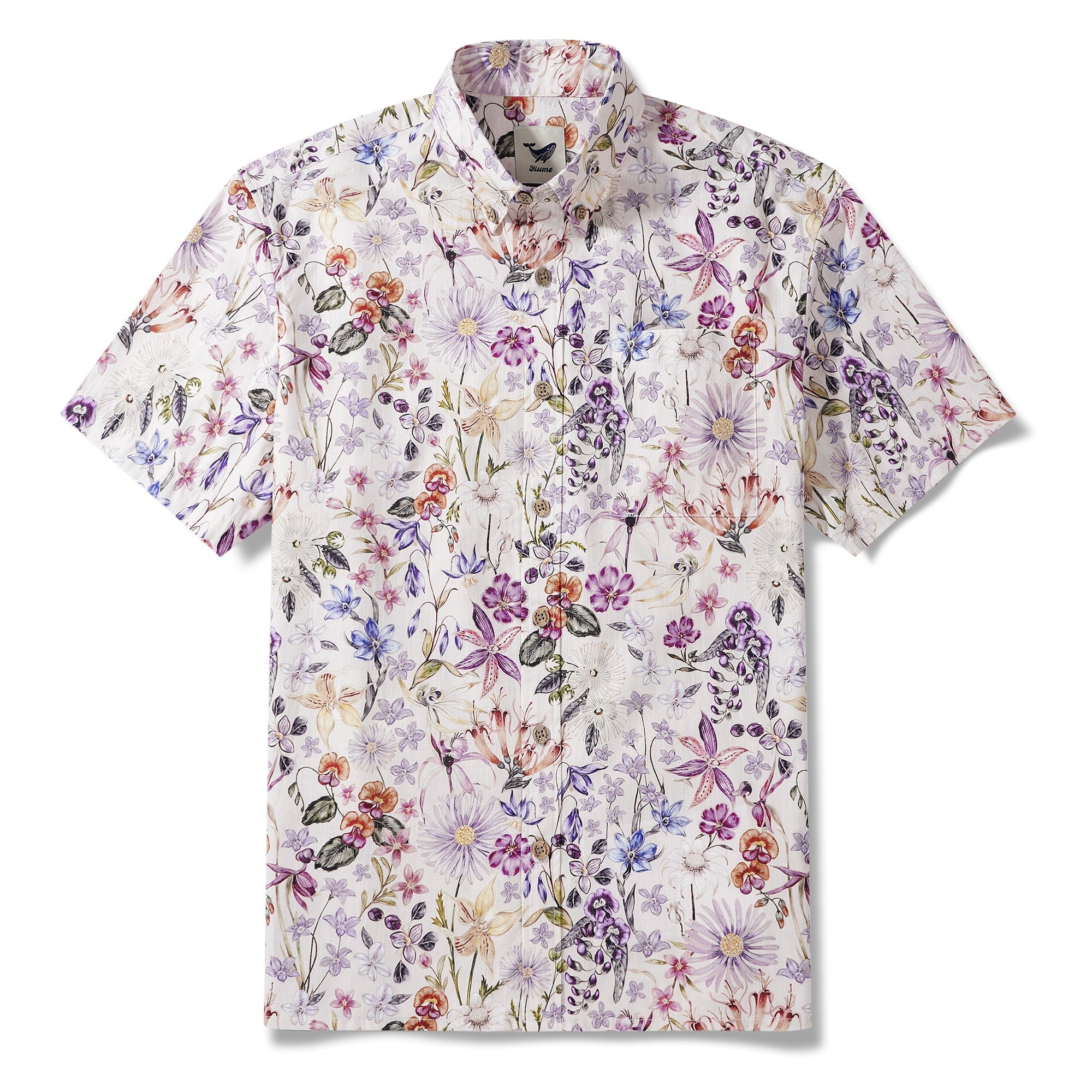 Men's Hawaiian Shirt Short Sleeve Button-down 100% Cotton Orange Aloha Flowers of Romance