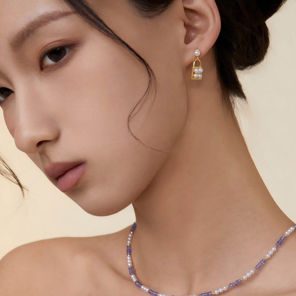 Mini Purse Hoop Pearl Earrings