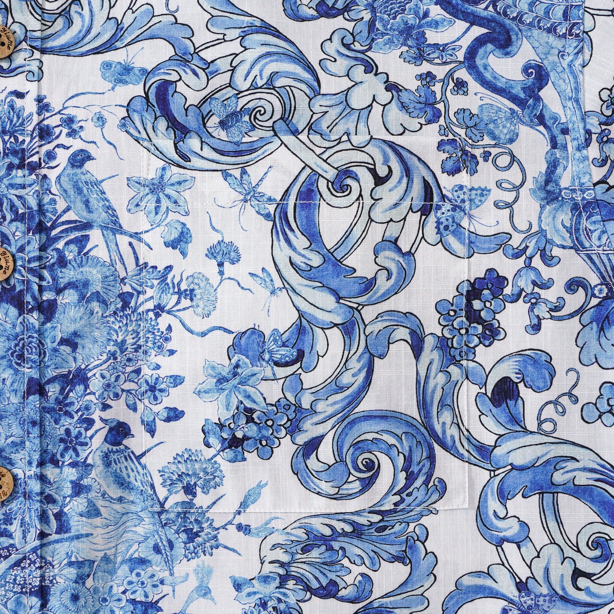 Men's Hawaiian Shirt Short Sleeve Button-down 100% Cotton Blue Aloha Floral Whisper