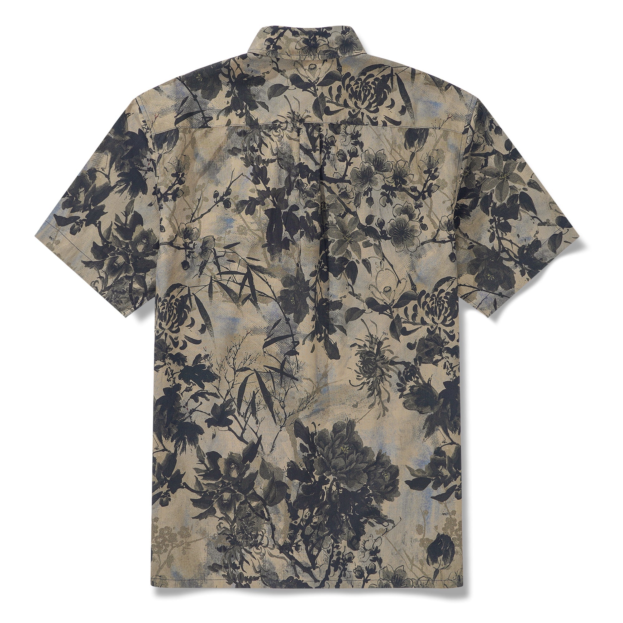 Men's Hawaiian Shirt Short Sleeve Button-down 100% Cotton Brown Aloha Oriental Essence