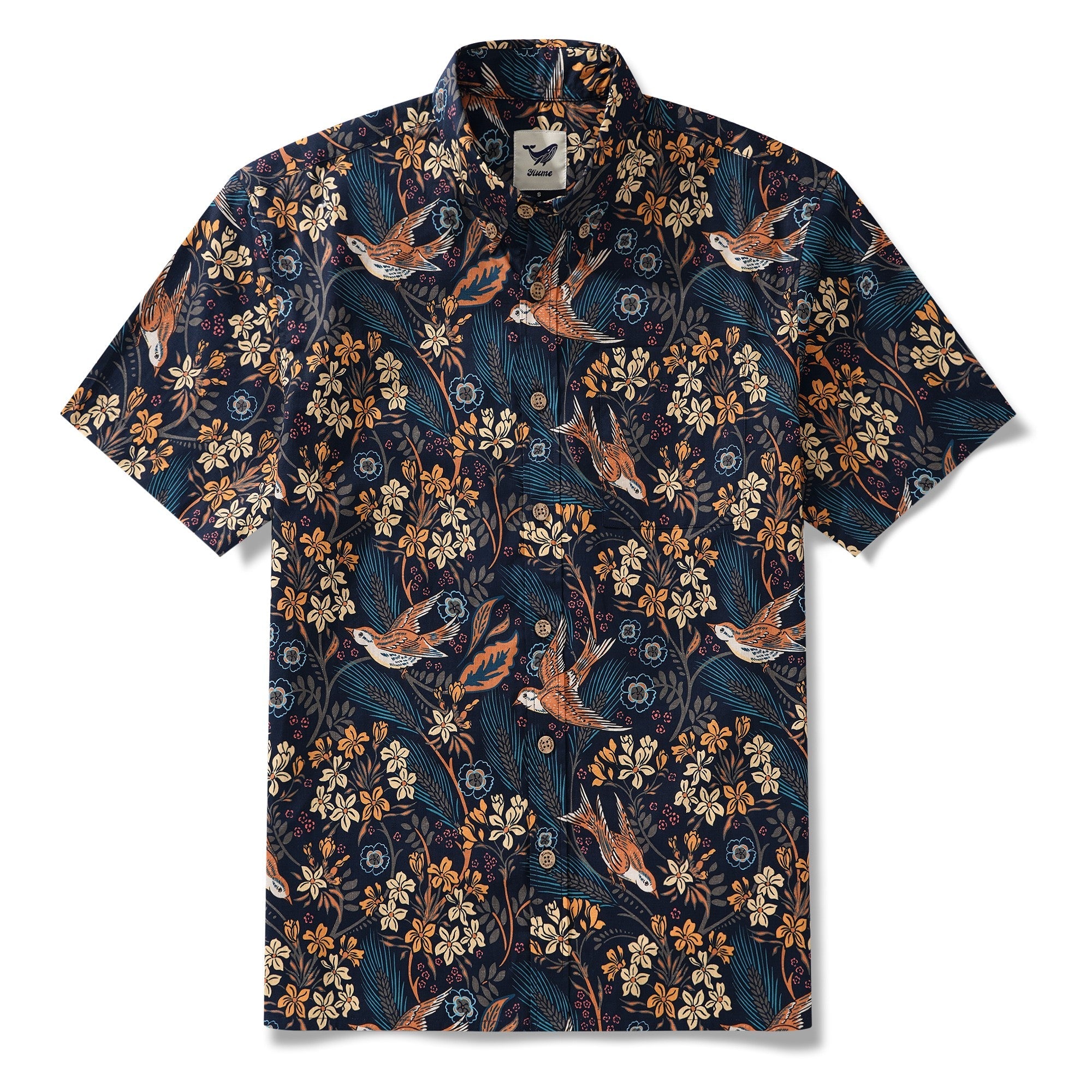 Men's Hawaiian Shirt Short Sleeve Button-down 100% Cotton Blue Aloha The Harvest Field by Abigail Bryan By Abigail Bryan