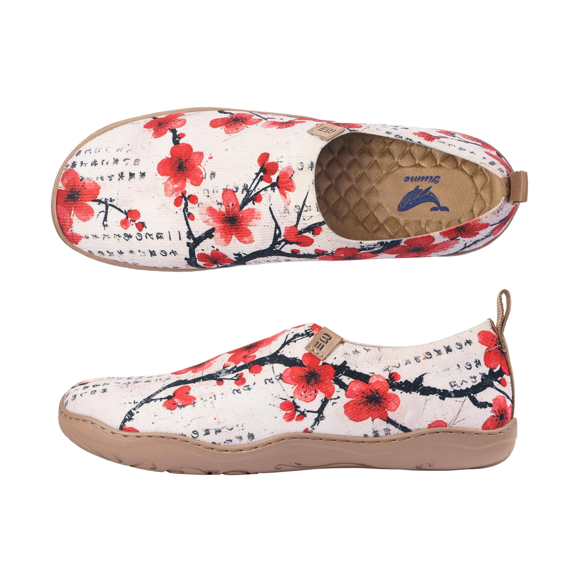 Yiume Women's Art Slip-On Shoes Comfortable Breathable Knit Casual Poetic Plum Blossom Footwear Stylish