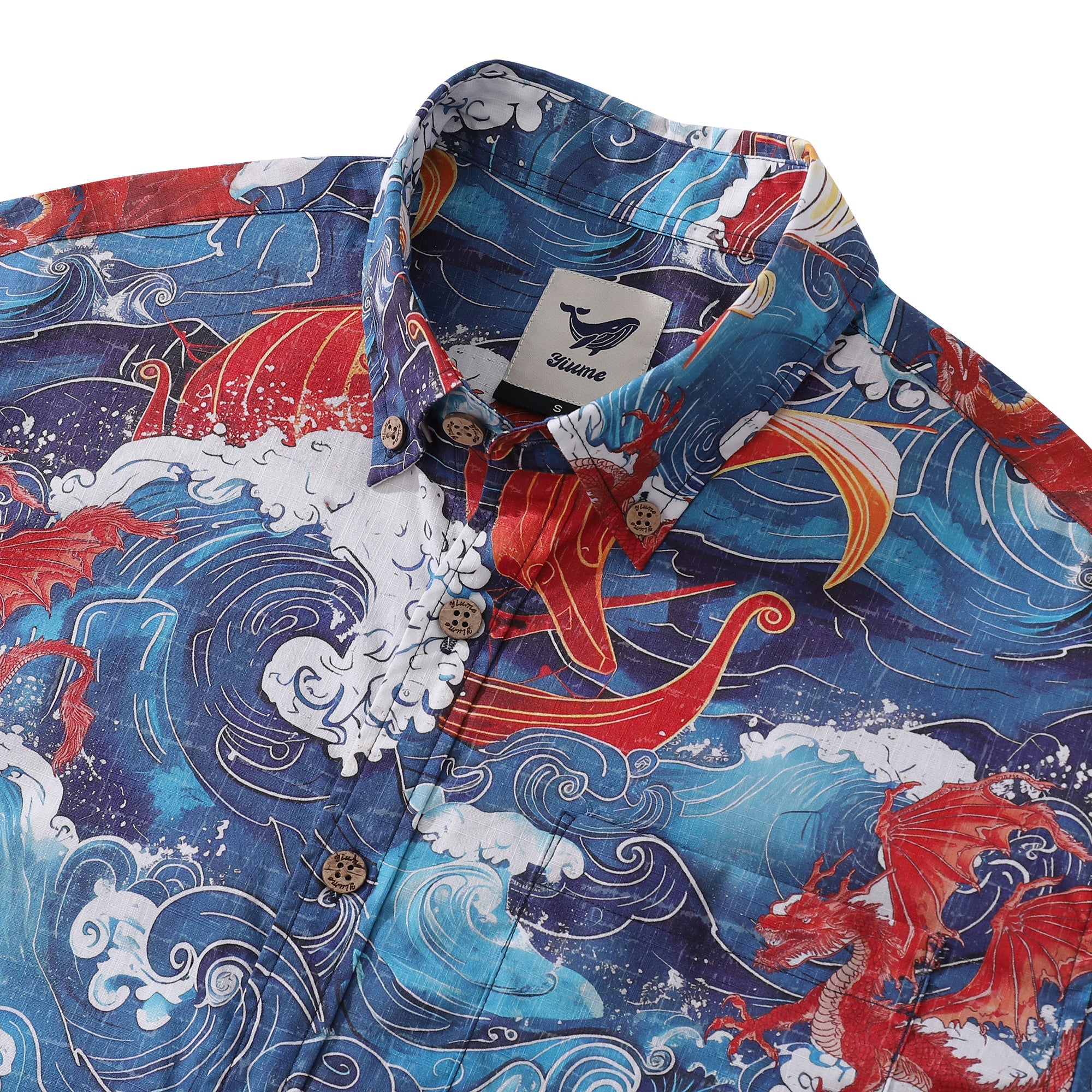 Men's Hawaiian Shirt Dragon-Hunting Viking Cotton Button-down Short Sleeve Aloha Shirt