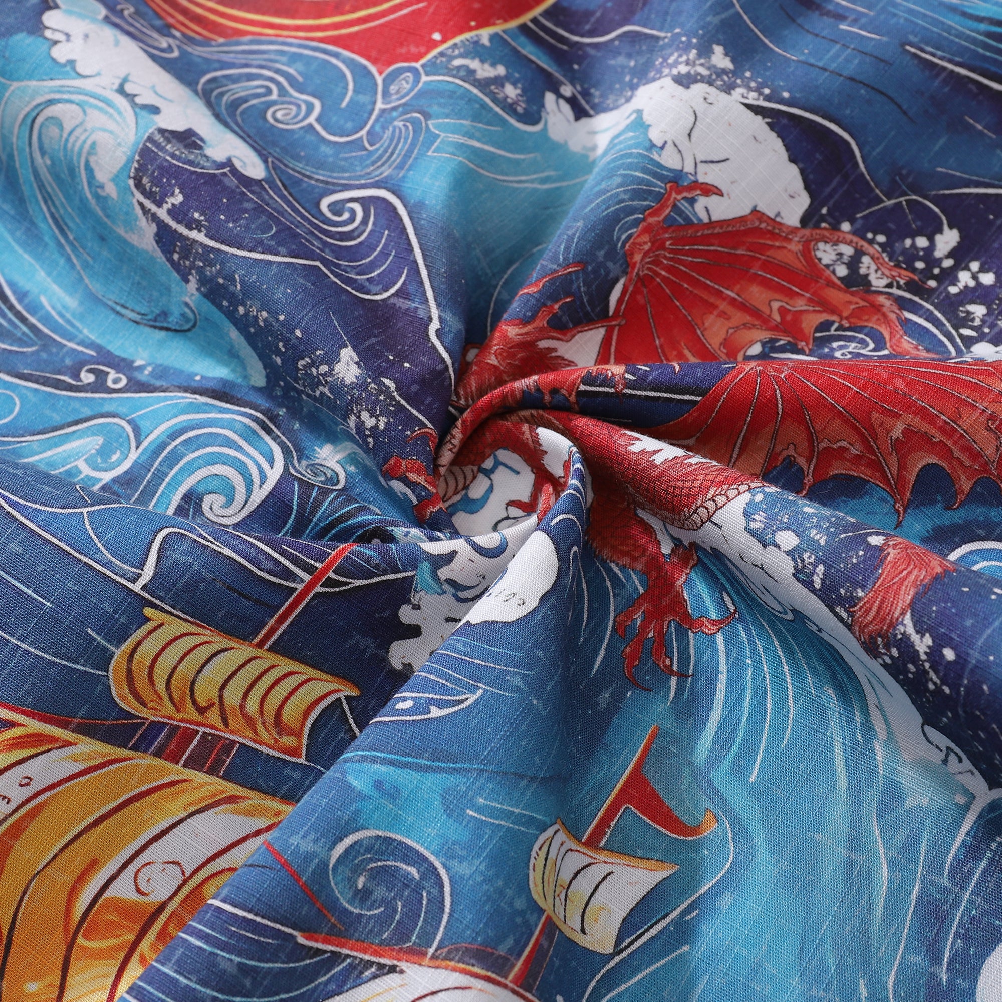 Men's Hawaiian Shirt Dragon-Hunting Viking Cotton Button-down Short Sleeve Aloha Shirt