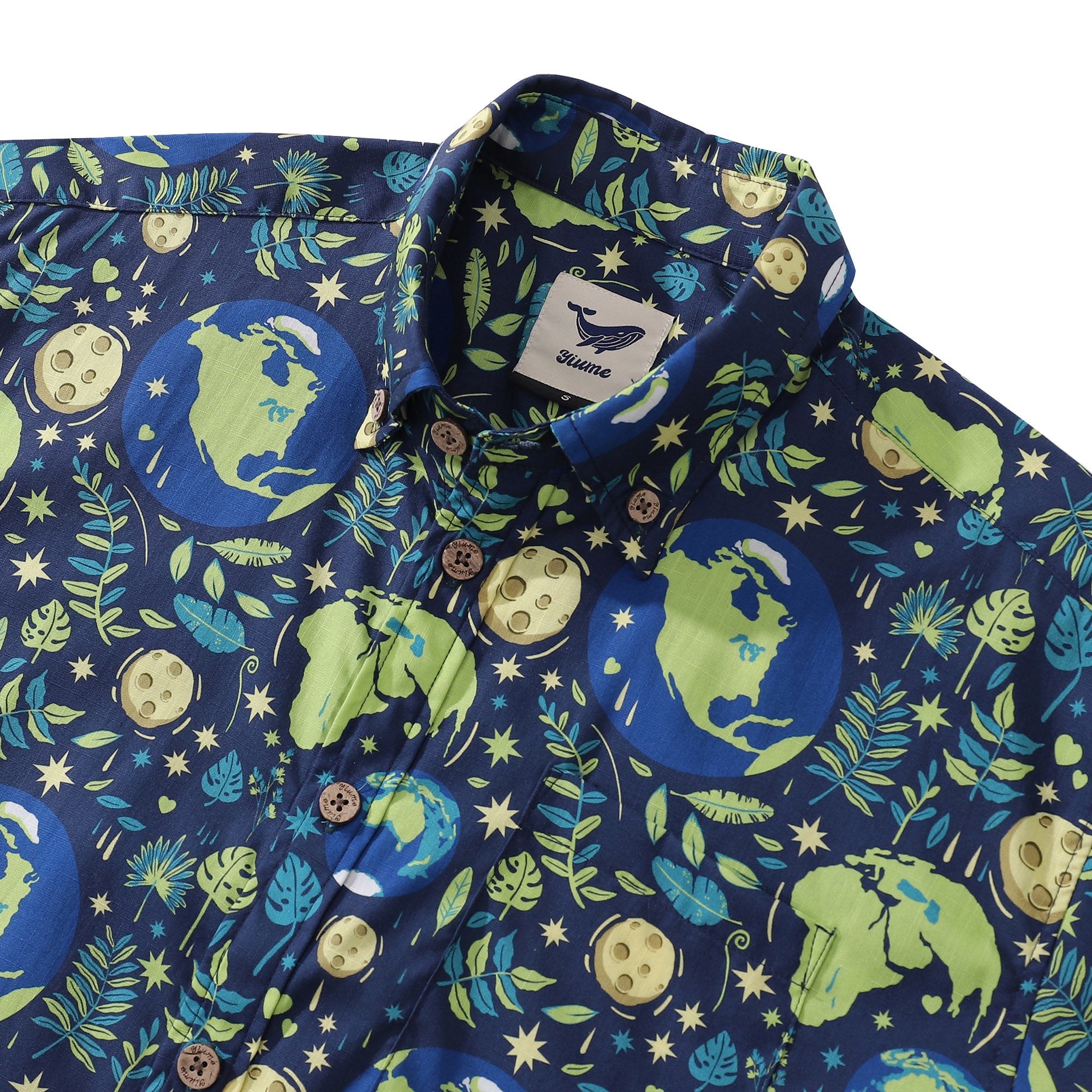 Men's Hawaiian Shirt Blue Planet Cotton Button-down Short Sleeve Aloha Shirt