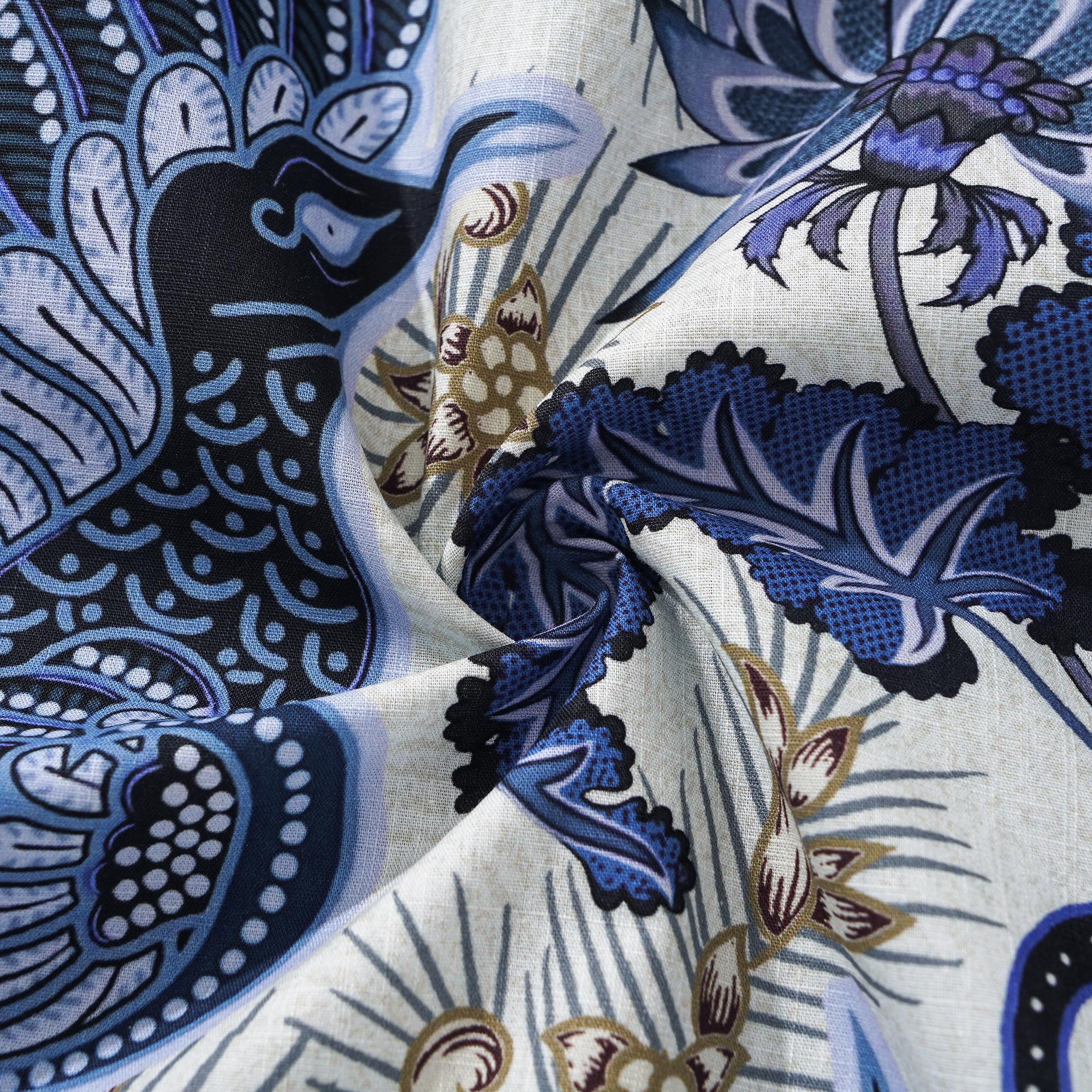 Men's Hawaiian Shirt Short Sleeve Button-down 100% Cotton Blue Aloha Blue Floral Phoenix