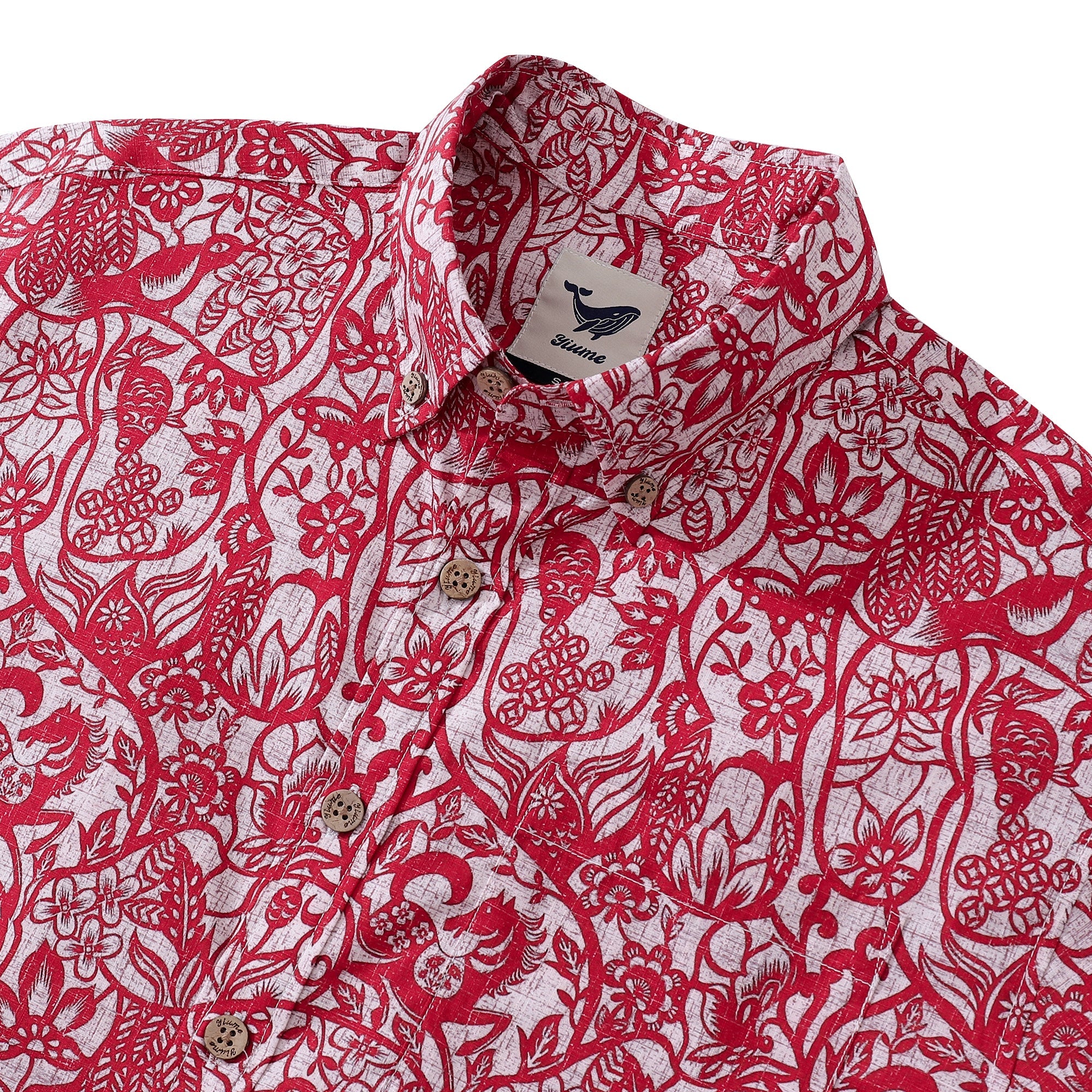 Hawaiian Shirt For Men Paper-Cut Painting Button-down Shirt Short Sleeve 100% Cotton Shirt