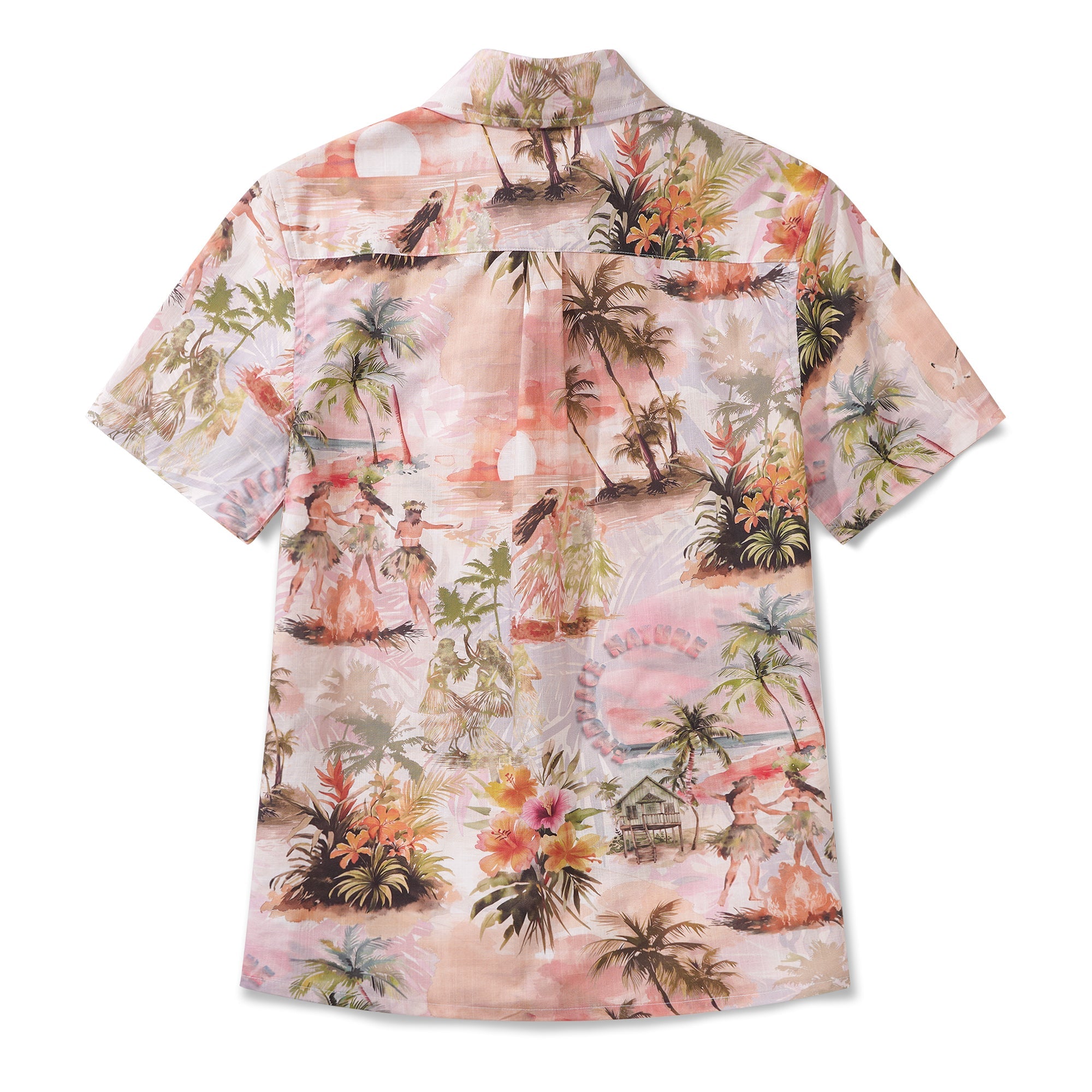 Relaxing Tropical Vibes 100% Cotton Women's Short Sleeve Button-up Shirt Beige Aloha Hawaiian