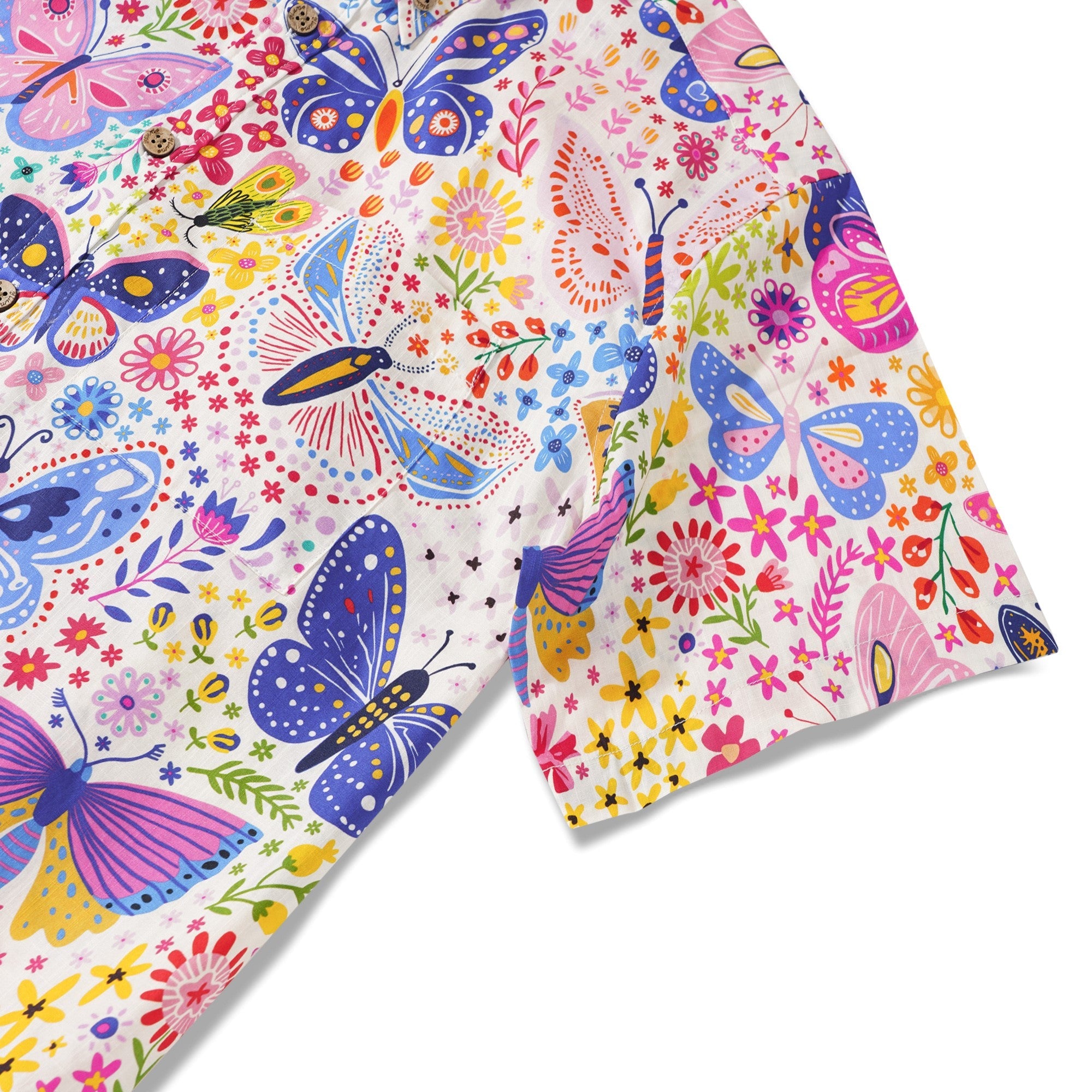 Men's Hawaiian Shirt Short Sleeve Button-down 100% Cotton Beige Aloha Butterfly Garden