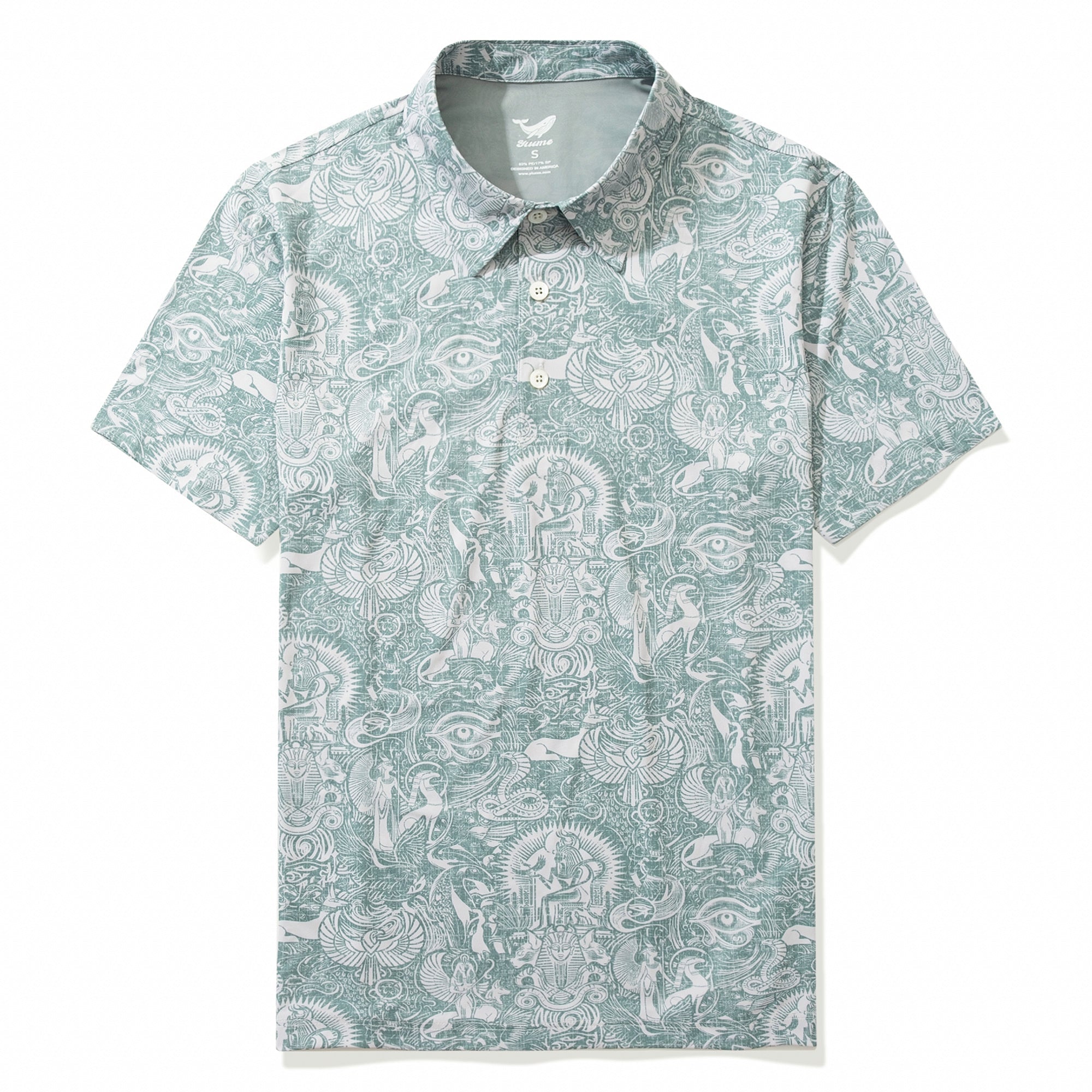 Men's Hawaiian Polo Shirt Short Sleeve 83% Recycled polyester 17% Spandex Green Aloha Egyptian Myths
