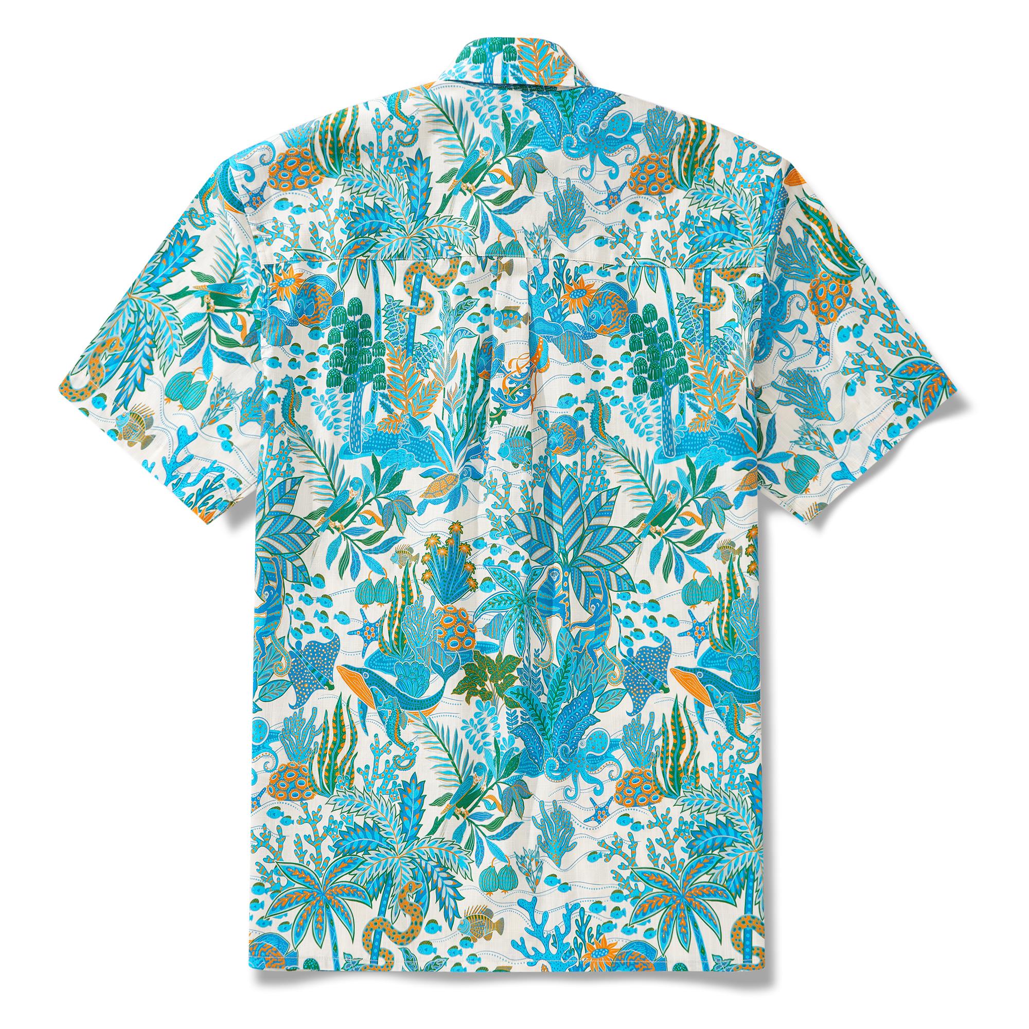 Men's Hawaiian Shirt Short Sleeve Button-down 100% Cotton Blue Aloha Fantasy Paradise