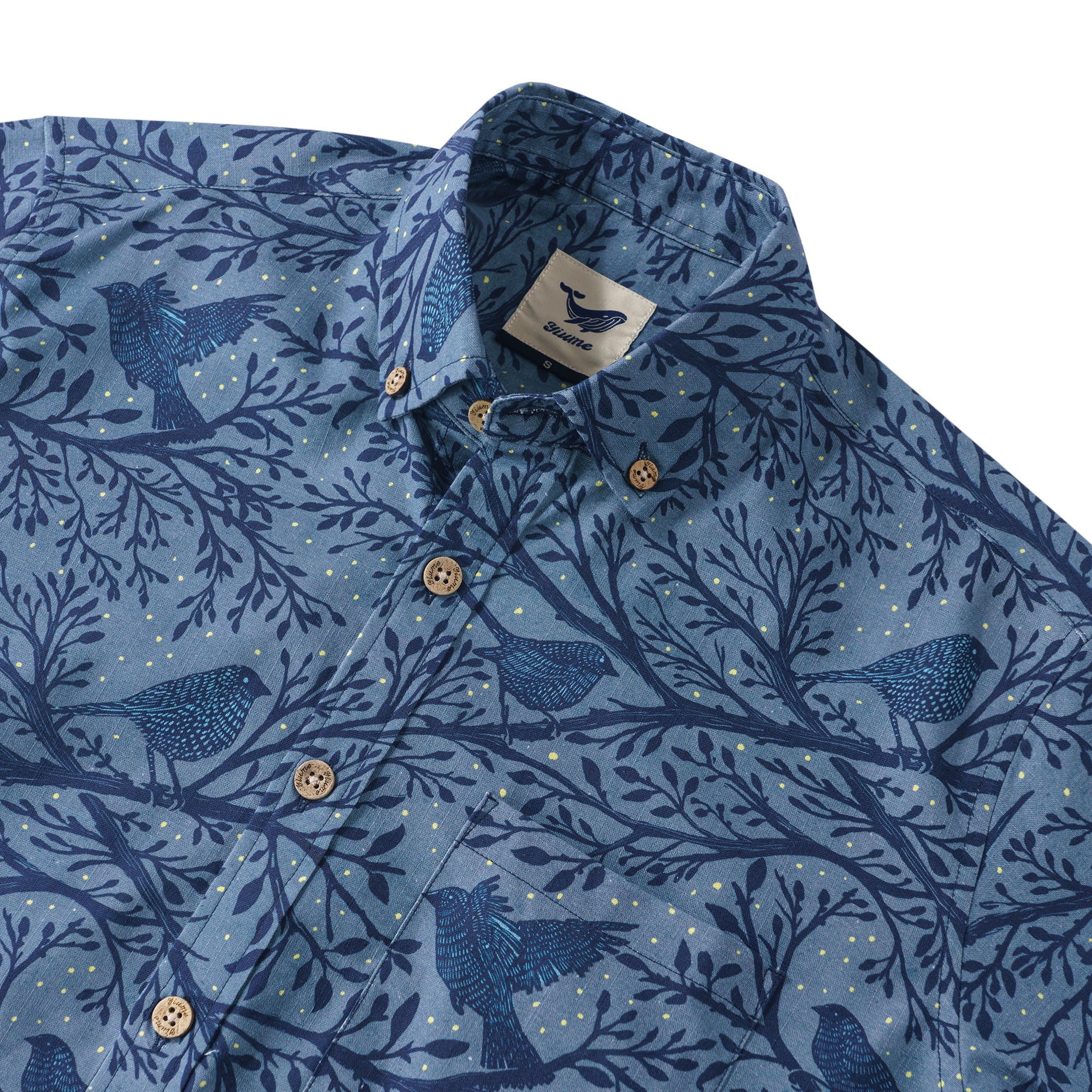 Birds at Twilight By Katie O'Shea Design 100% Cotton Men's Long Sleeve Button-down Shirt Aloha Hawaiian