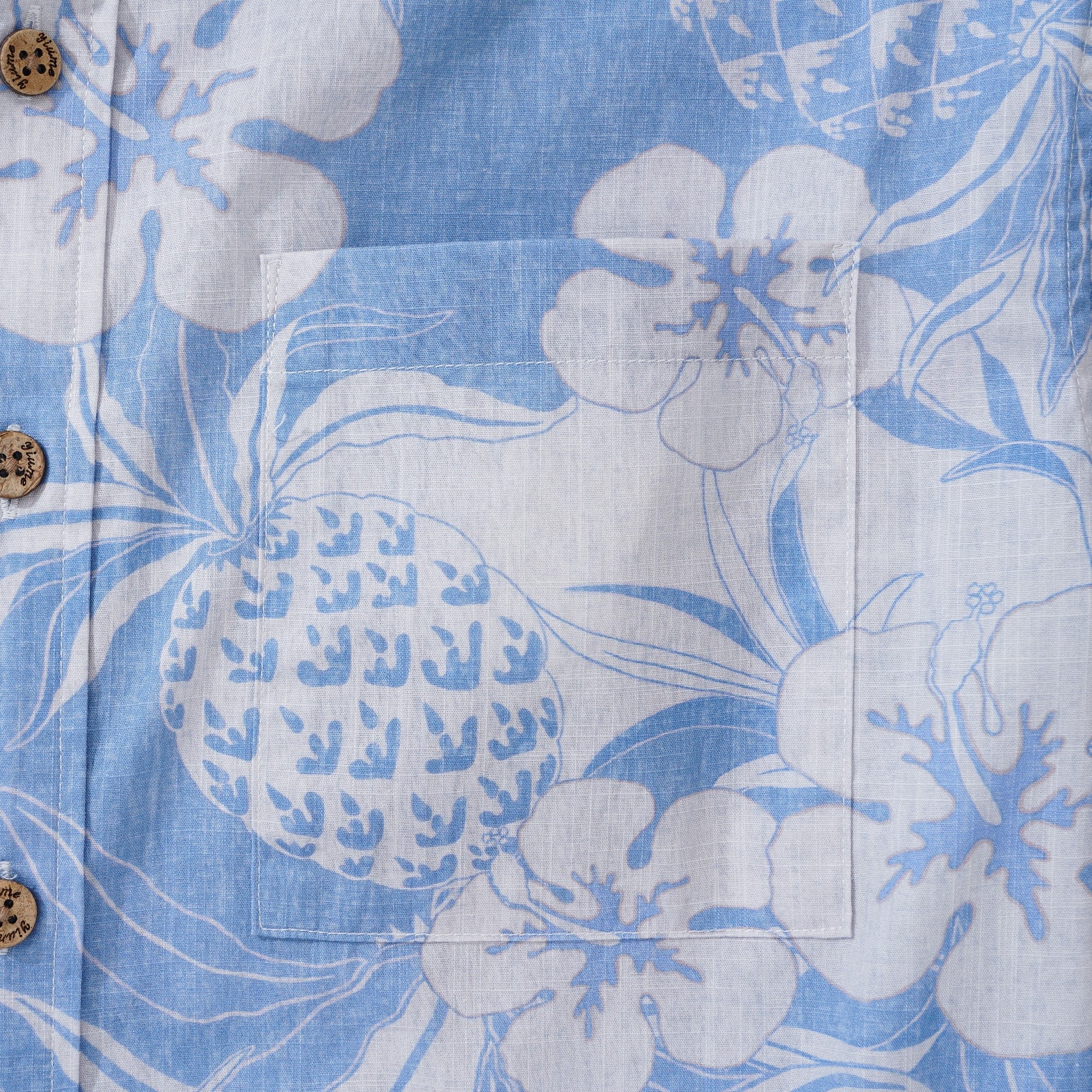 Men's Hawaiian Shirt Short Sleeve Button-down 100% Cotton Blue Aloha Pineapple and Hibiscus Hawaiian Shirt