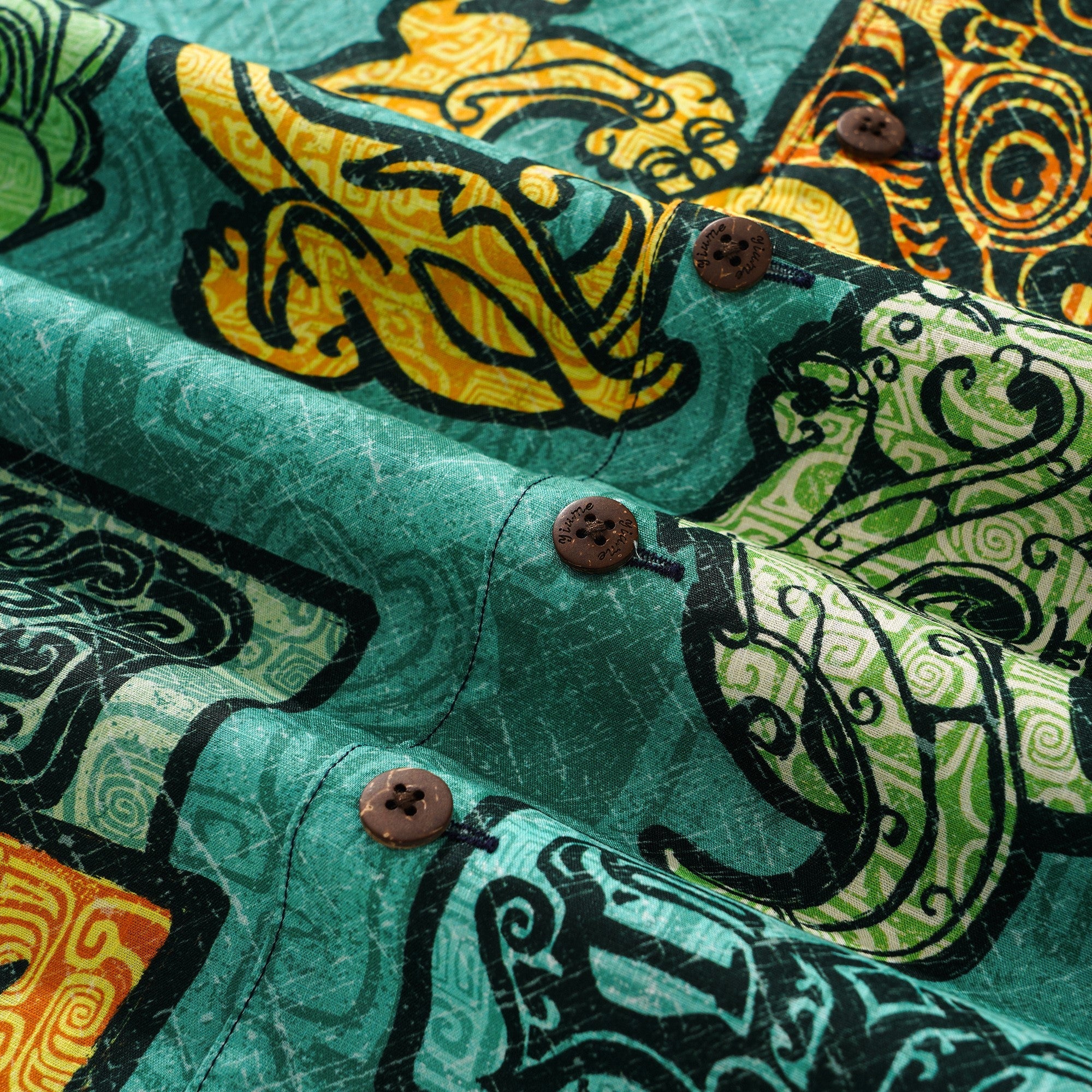 Men's Hawaiian Shirt Short Sleeve Camp Collar 100% Cotton Green Aloha Sanxingdui Sacred Hawaiian Shirt