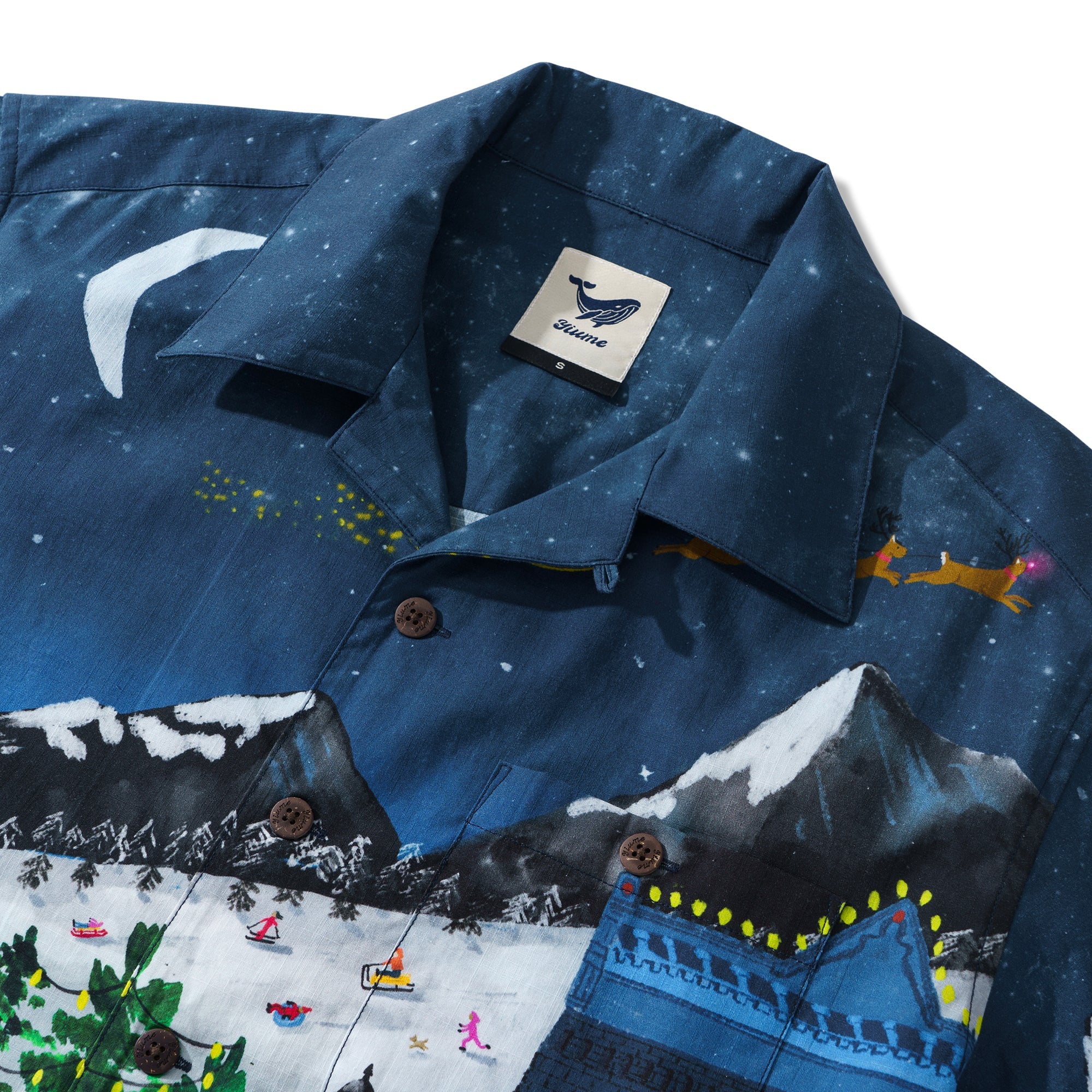 Christmas 100% Cotton Hawaiian Shirt For Men Advent Street Town By Abby Jacobs Camp Collar Aloha Shirt