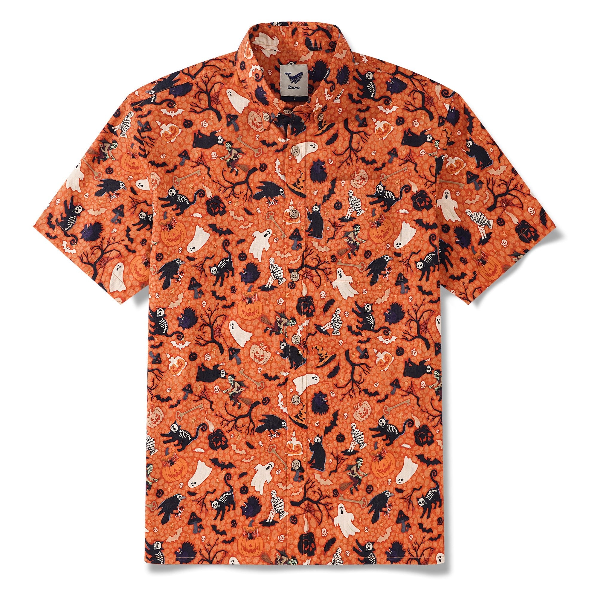 Men's Hawaiian Shirt Short Sleeve Button-down 100% Cotton Orange Aloha Witching Hour
