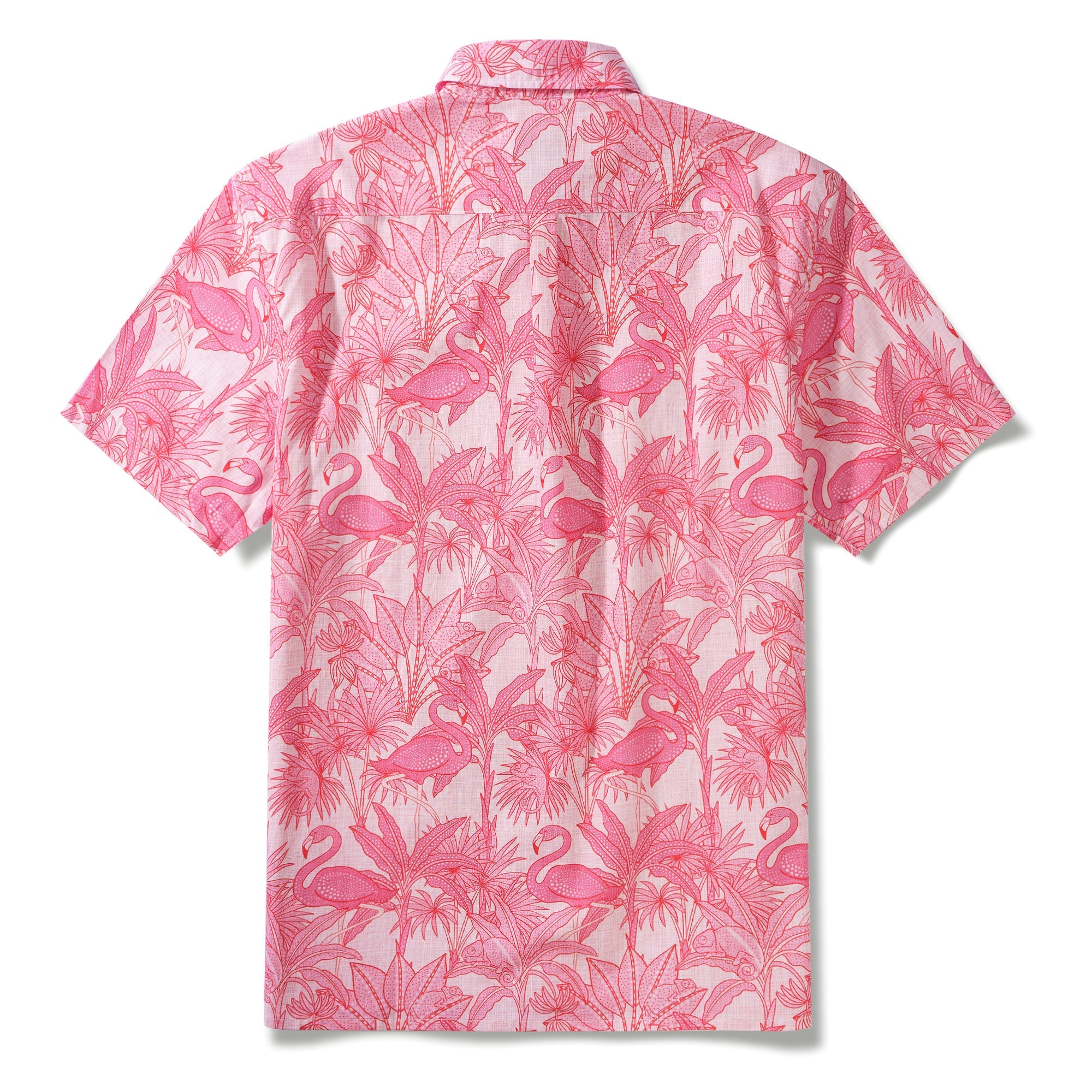 Flamingos & Chameleons By House of Haricot 100% Cotton Men's Short Sleeve Button-down Shirt Red Aloha Hawaiian