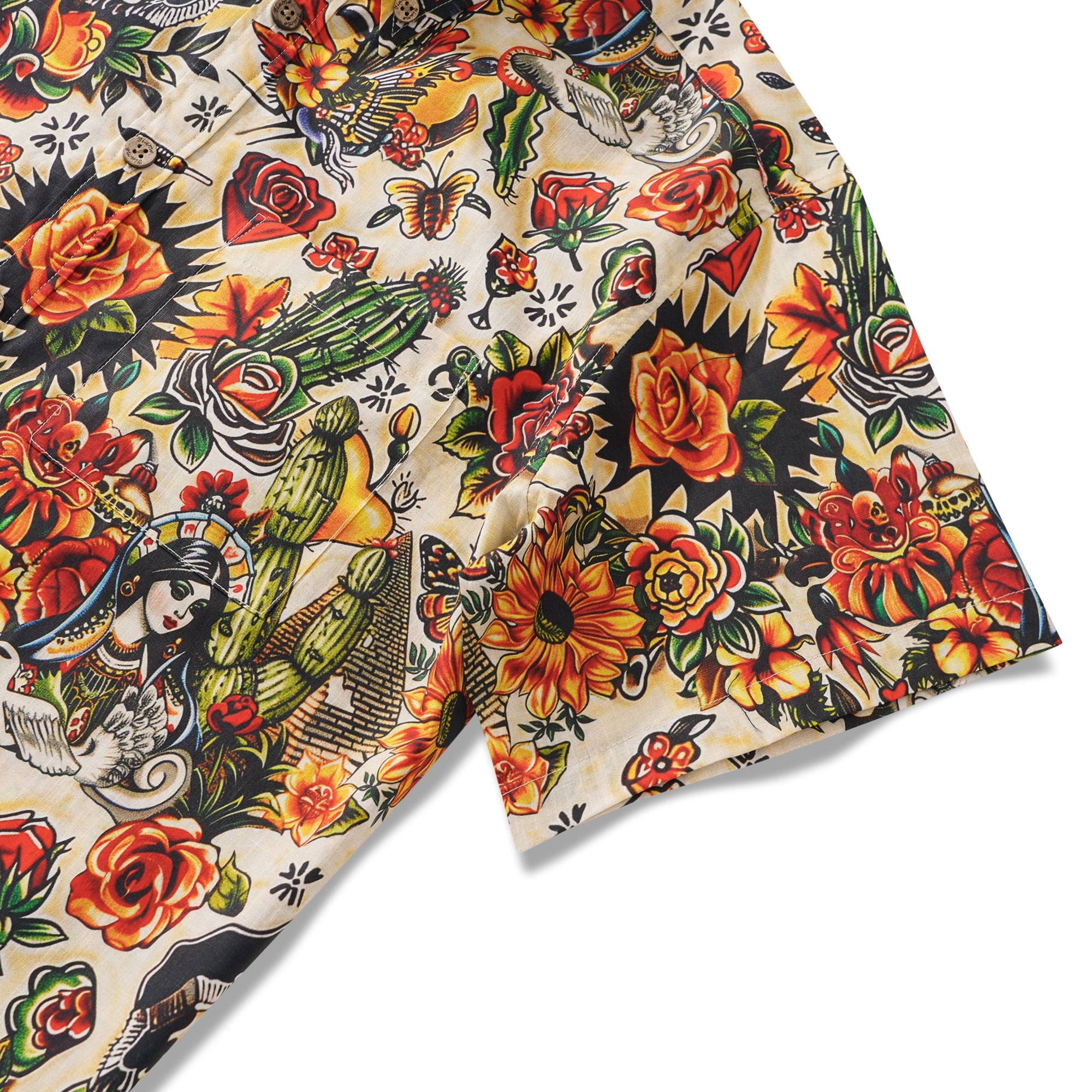 Men's Hawaiian Shirt Short Sleeve Button-down 100% Cotton Beige Aloha Aloha Dreams