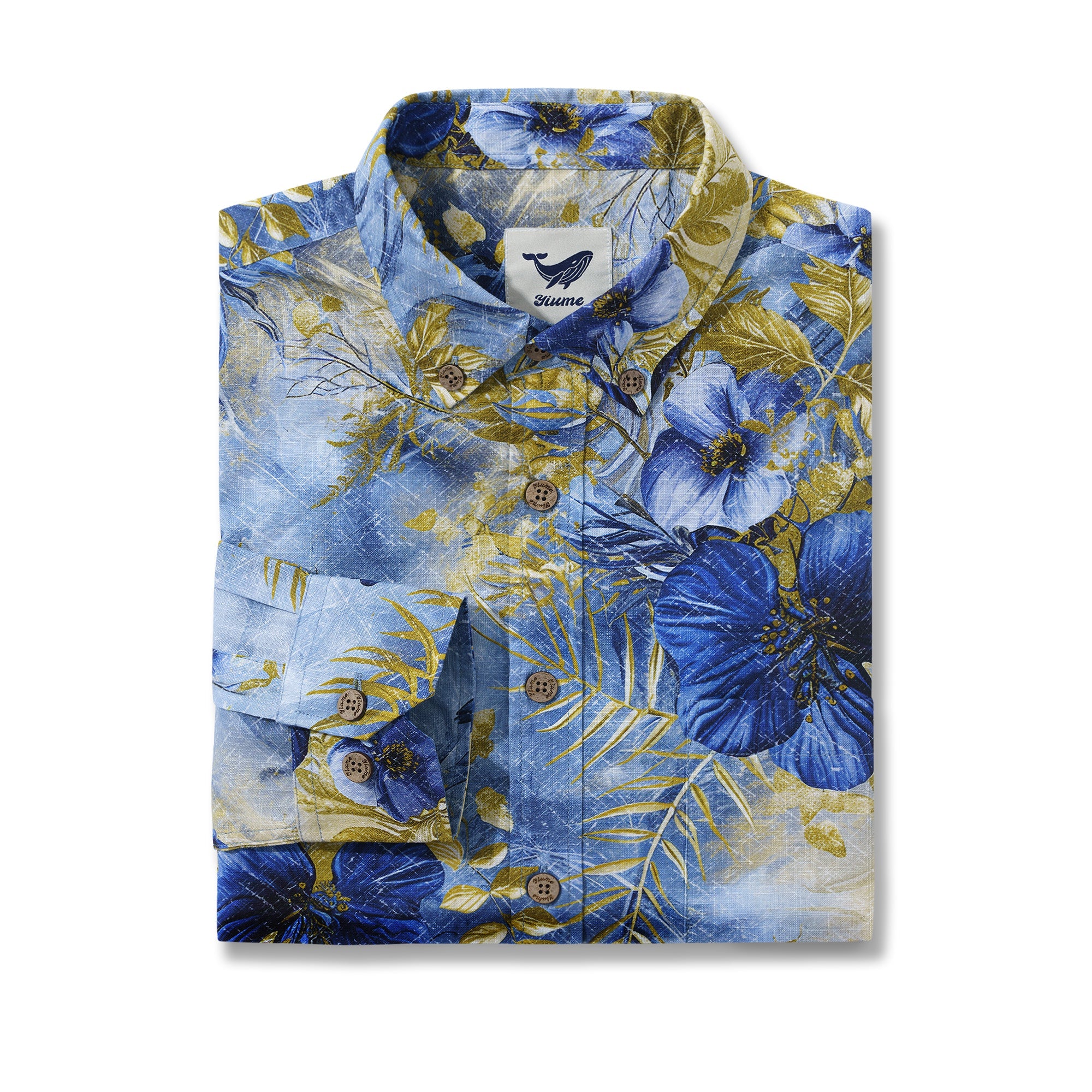 Long Sleeve Hawaiian Shirt For Men Aesthetism 100% Cotton Button-down Aloha Shirt