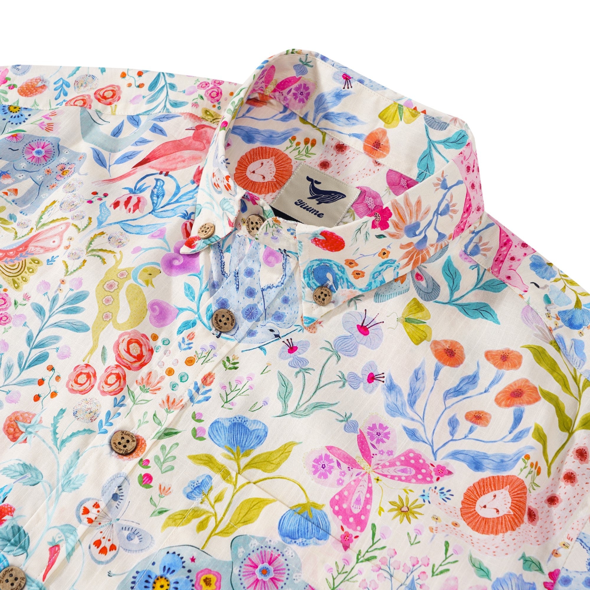 Men's Hawaiian Shirt Short Sleeve Button-down 100% Cotton Aloha Enchanted Wildlife
