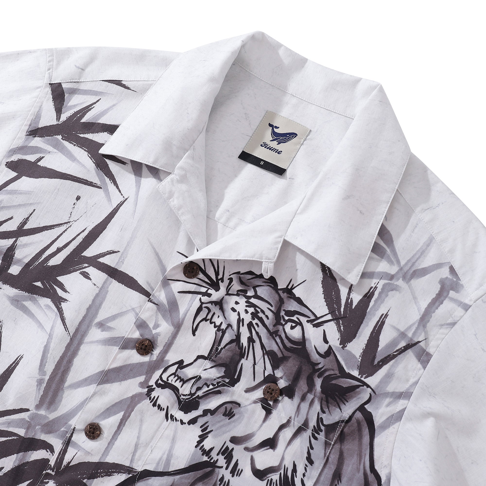 100% Cotton Hawaiian Shirt For Men Tiger Roaring in the Mountains Camp Collar Shirt