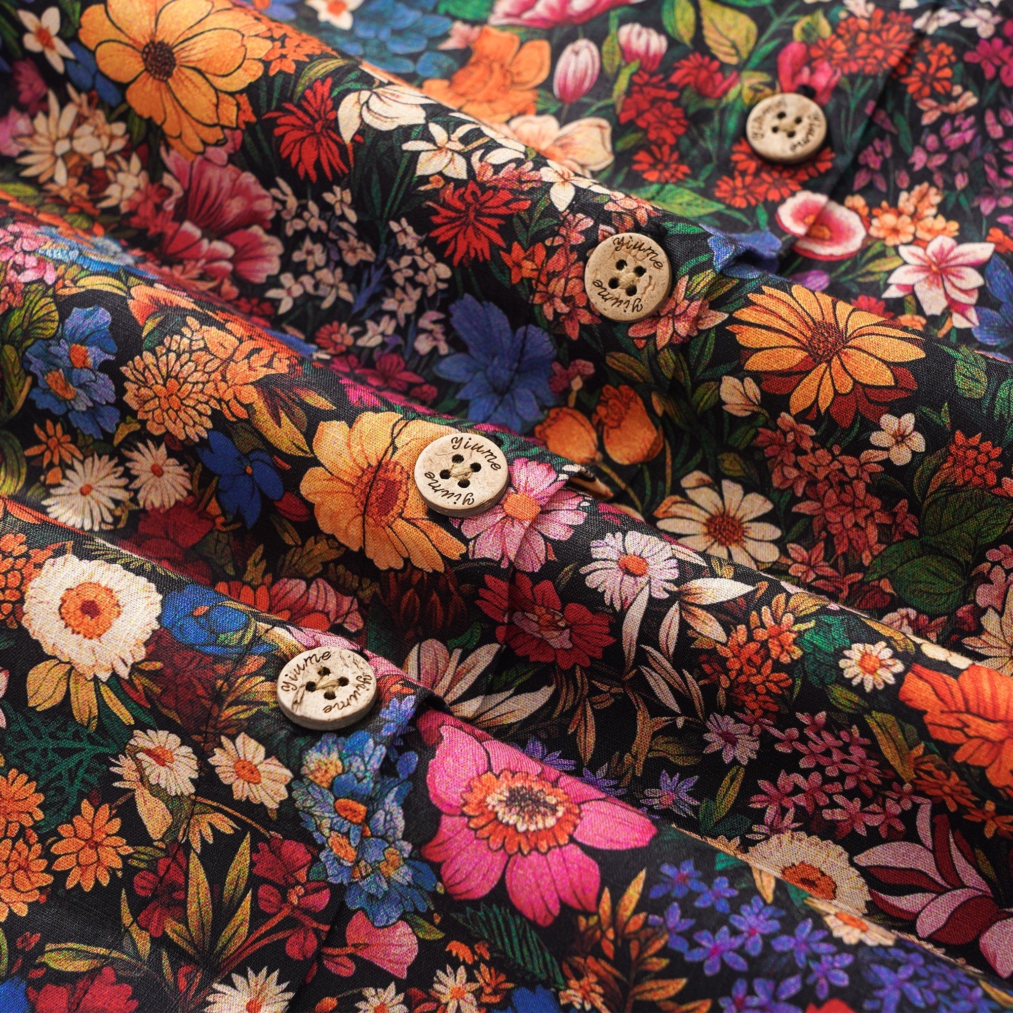 Women's Hawaiian Shirt Short Sleeve Button-up 100% Cotton Blue Aloha Among The Flowers