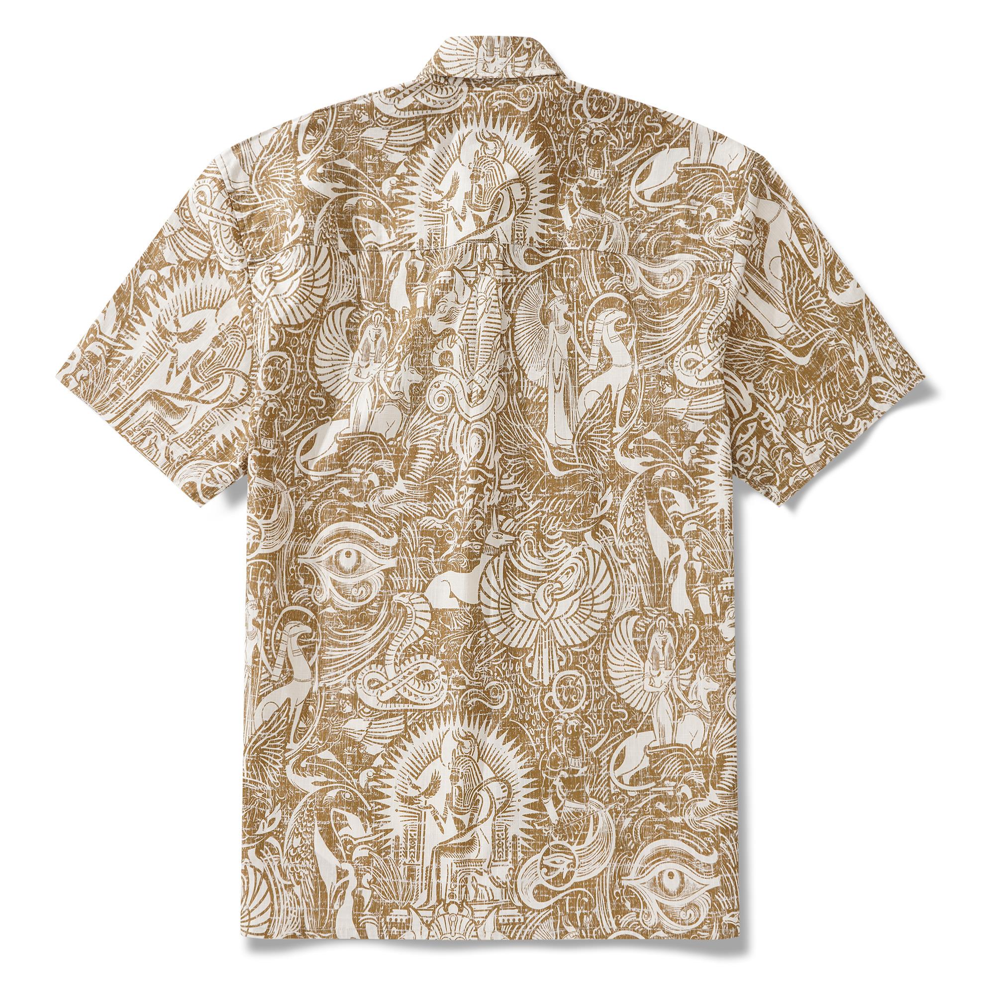 Men's Hawaiian Shirt Short Sleeve Button-down 100% Cotton Brown Aloha Ancient Egyptian Mythology