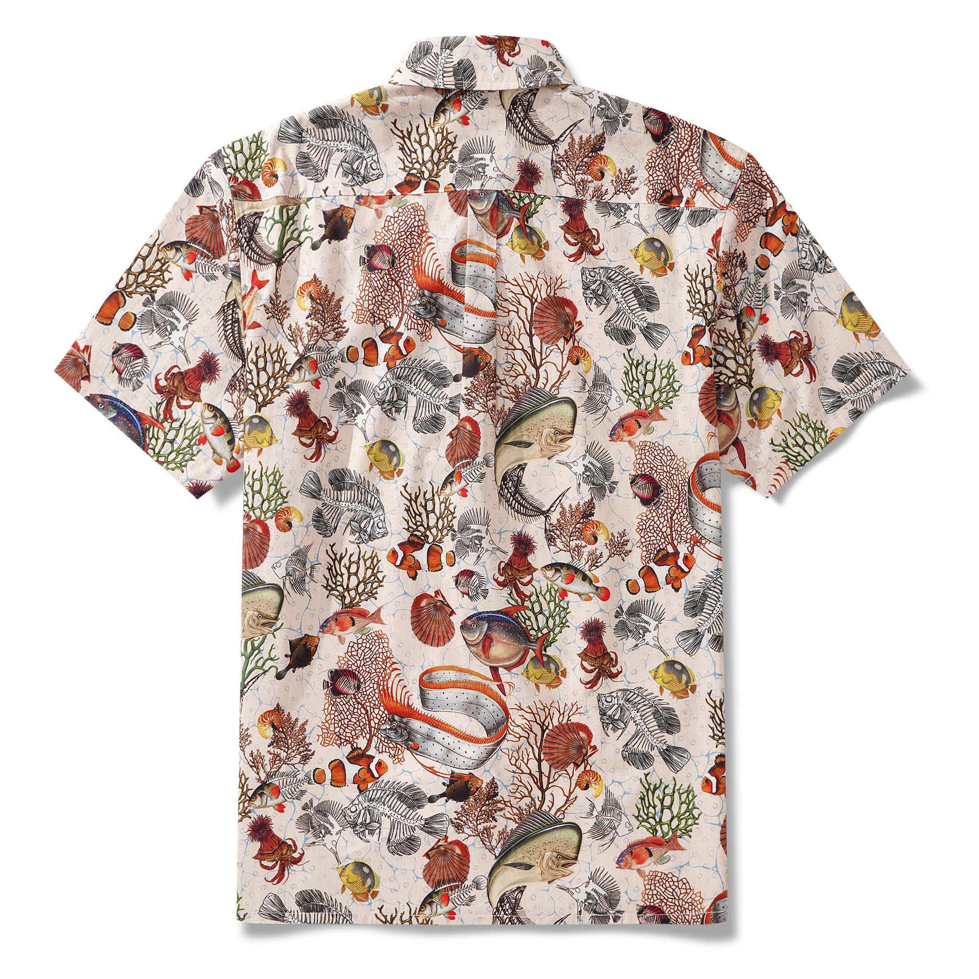 Men's Hawaiian Shirt Short Sleeve Button-down 100% Cotton Yellow Aloha King Mackerel for Unacquainted Friends