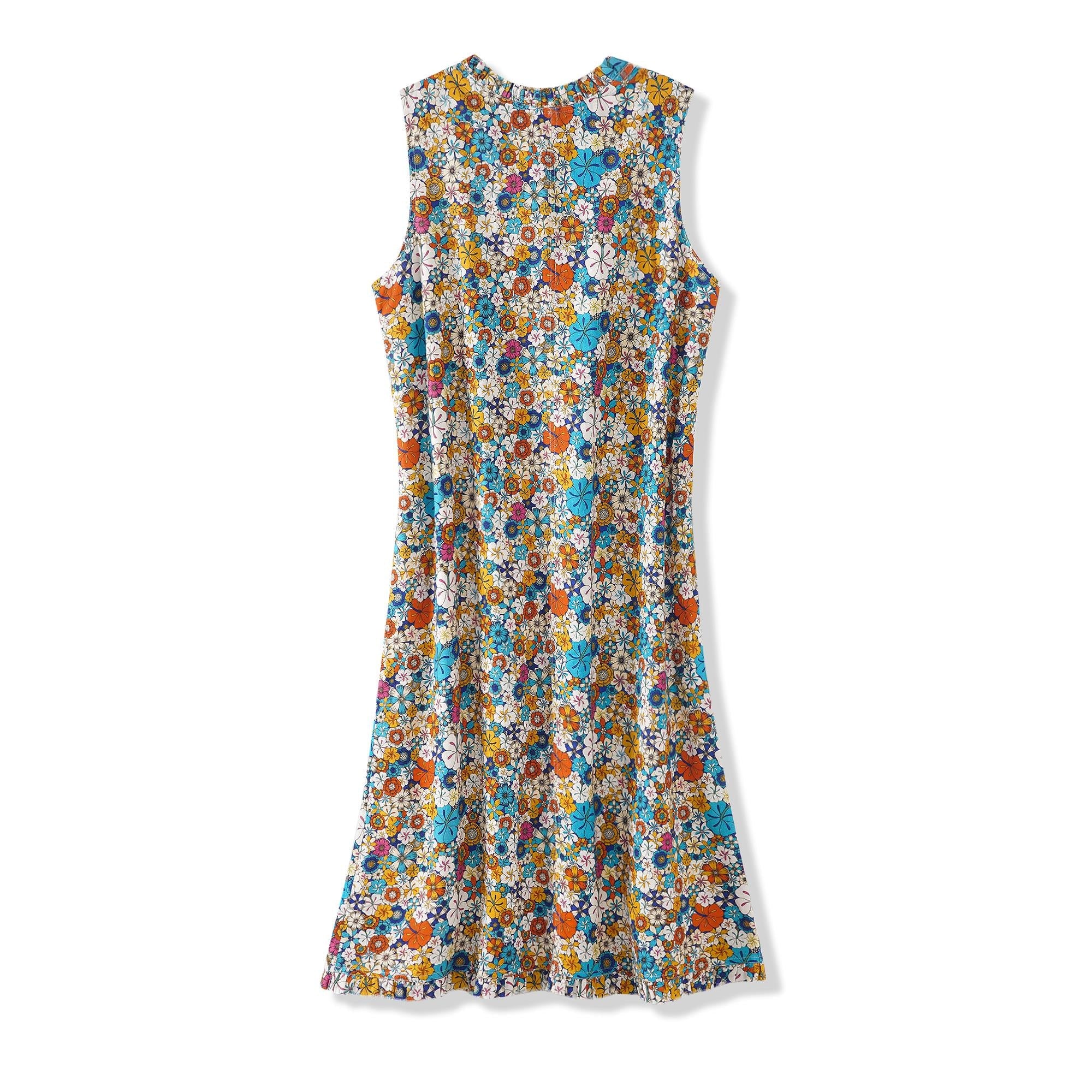Women's Hawaiian Dress Sleeveless V-neck 55% Linen 45% Rayon Orange Aloha Hibiscus Blossom