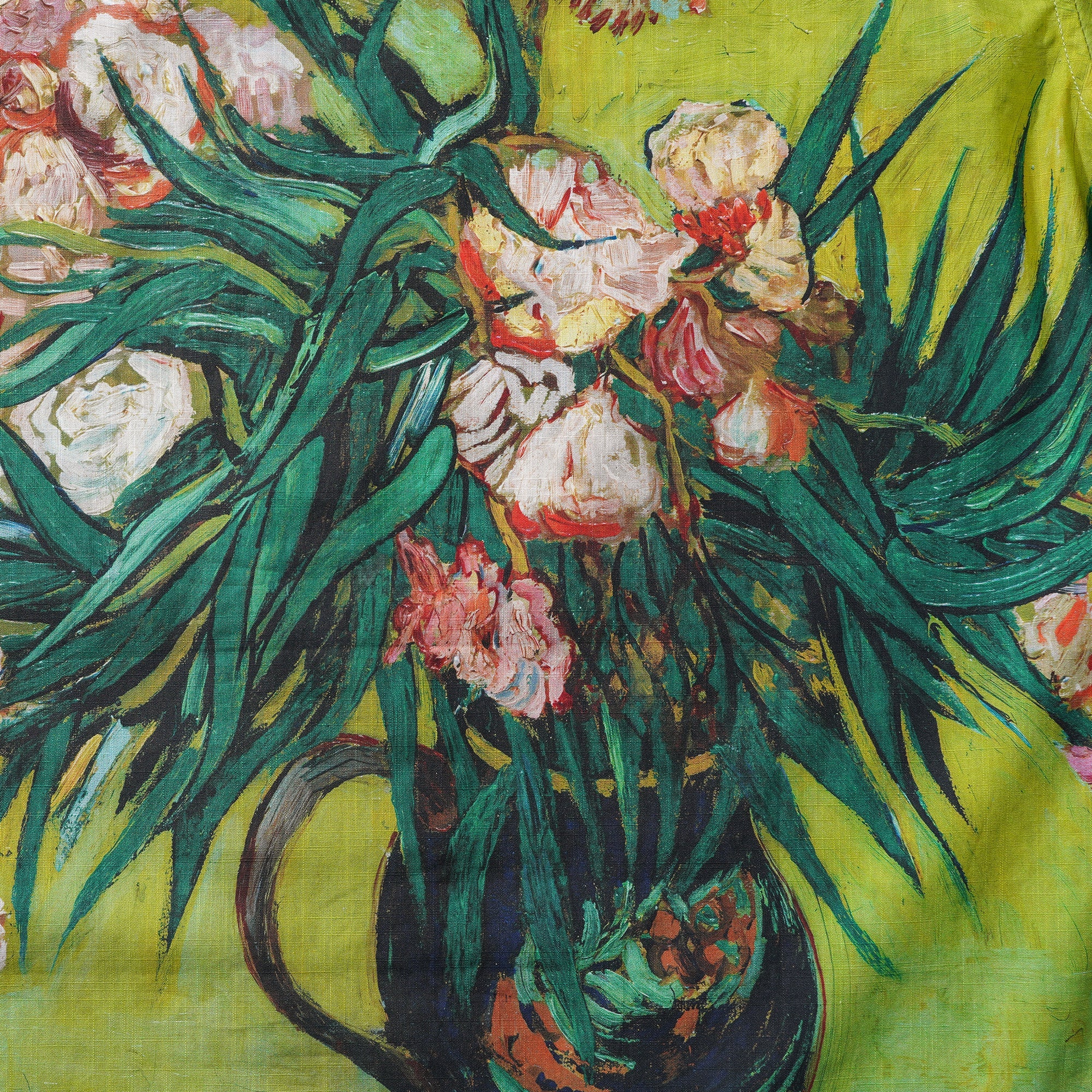 Men's Hawaiian Shirt Short Sleeve Camp Collar 100% Cotton Green Aloha Van Gogh Blossoms