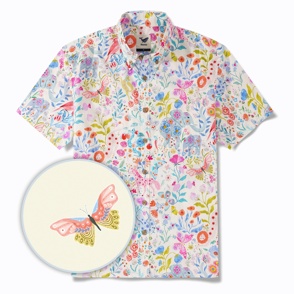 Men's Hawaiian Shirt Short Sleeve Button-down 100% Cotton Aloha Enchanted Wildlife
