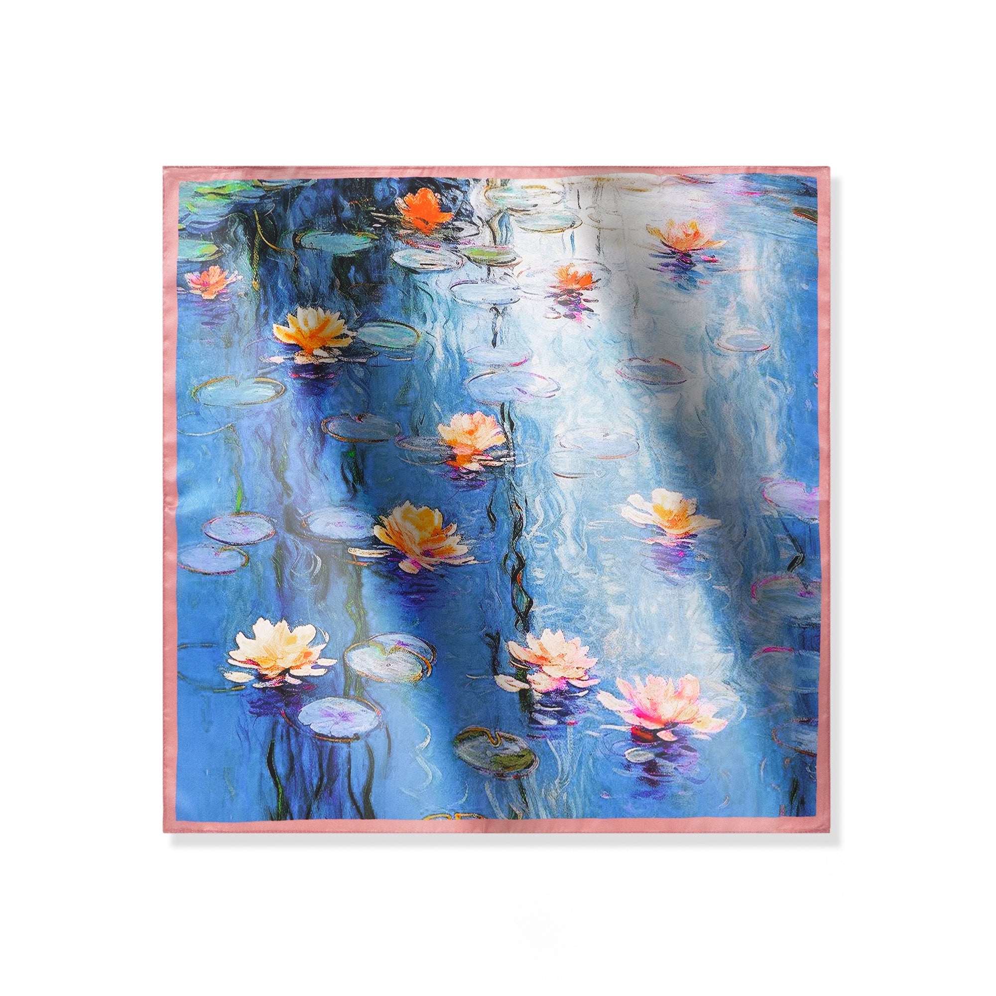 Floral Square Scarf 100% Mulberry Silk Luminous Water Lilies