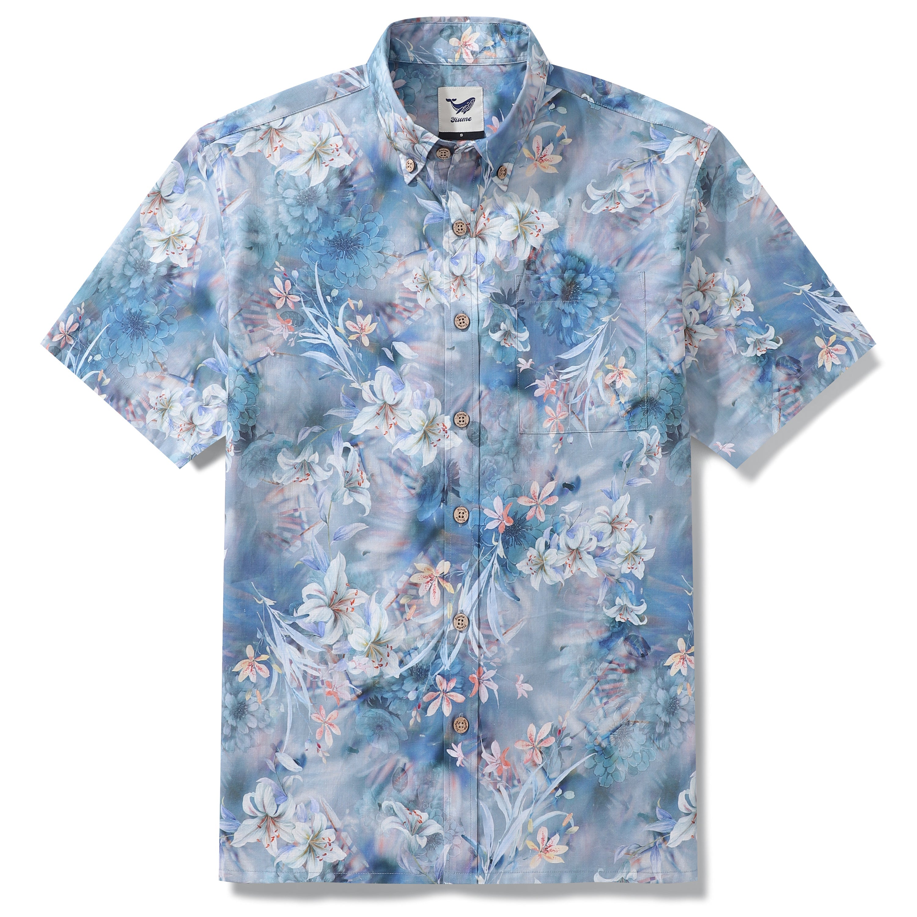 Hawaiian Shirt For Men Floral Whispers in the Mist Button-down Shirt Short Sleeve 100% Cotton Shirt