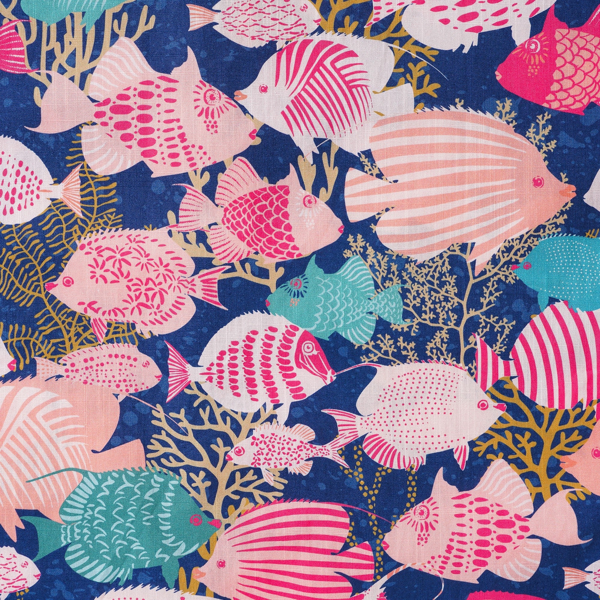 Men's Hawaiian Shirt Short Sleeve Button-down 100% Cotton Aloha Happy Fishes In The Coral Reef By Annick