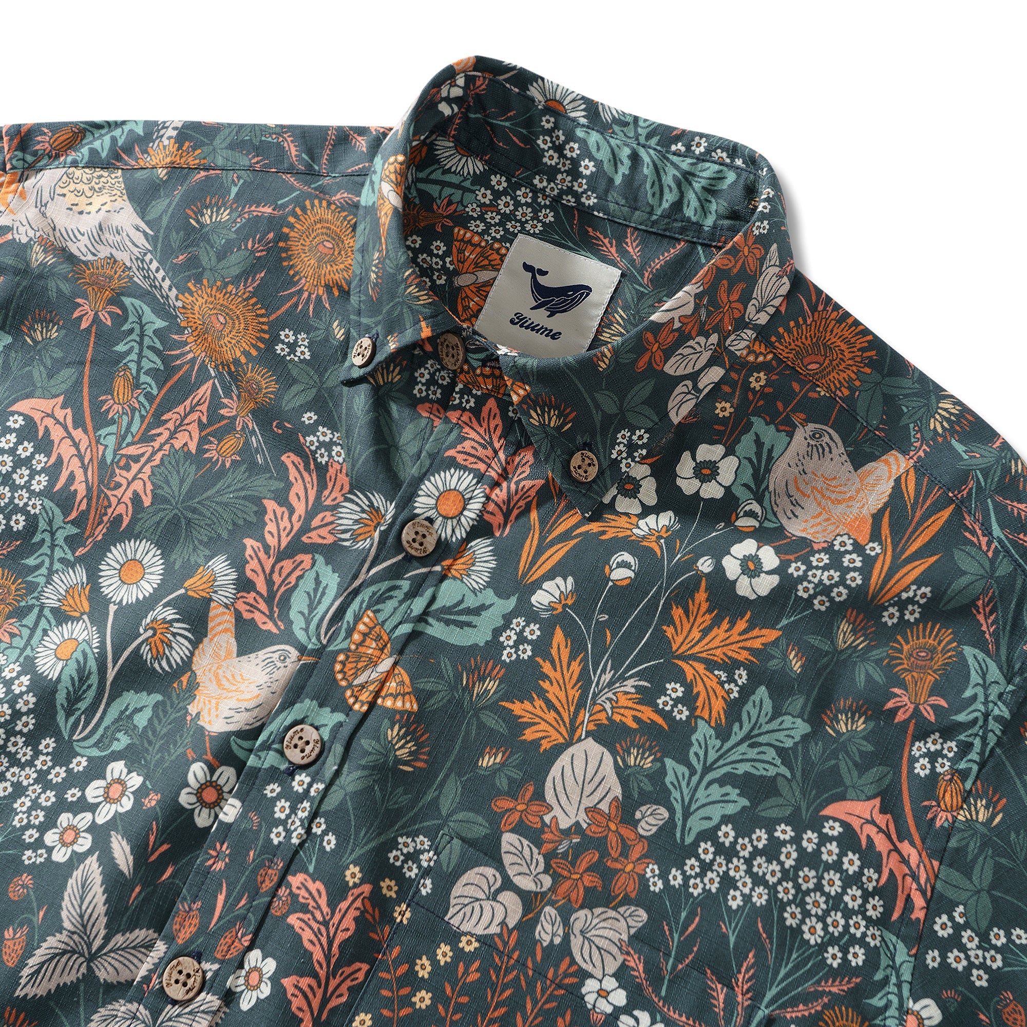 Men's Hawaiian Shirt The Pheasant, Wren and Butterfly By Abigail Bryan Cotton Button-down Long Sleeve Aloha Shirt