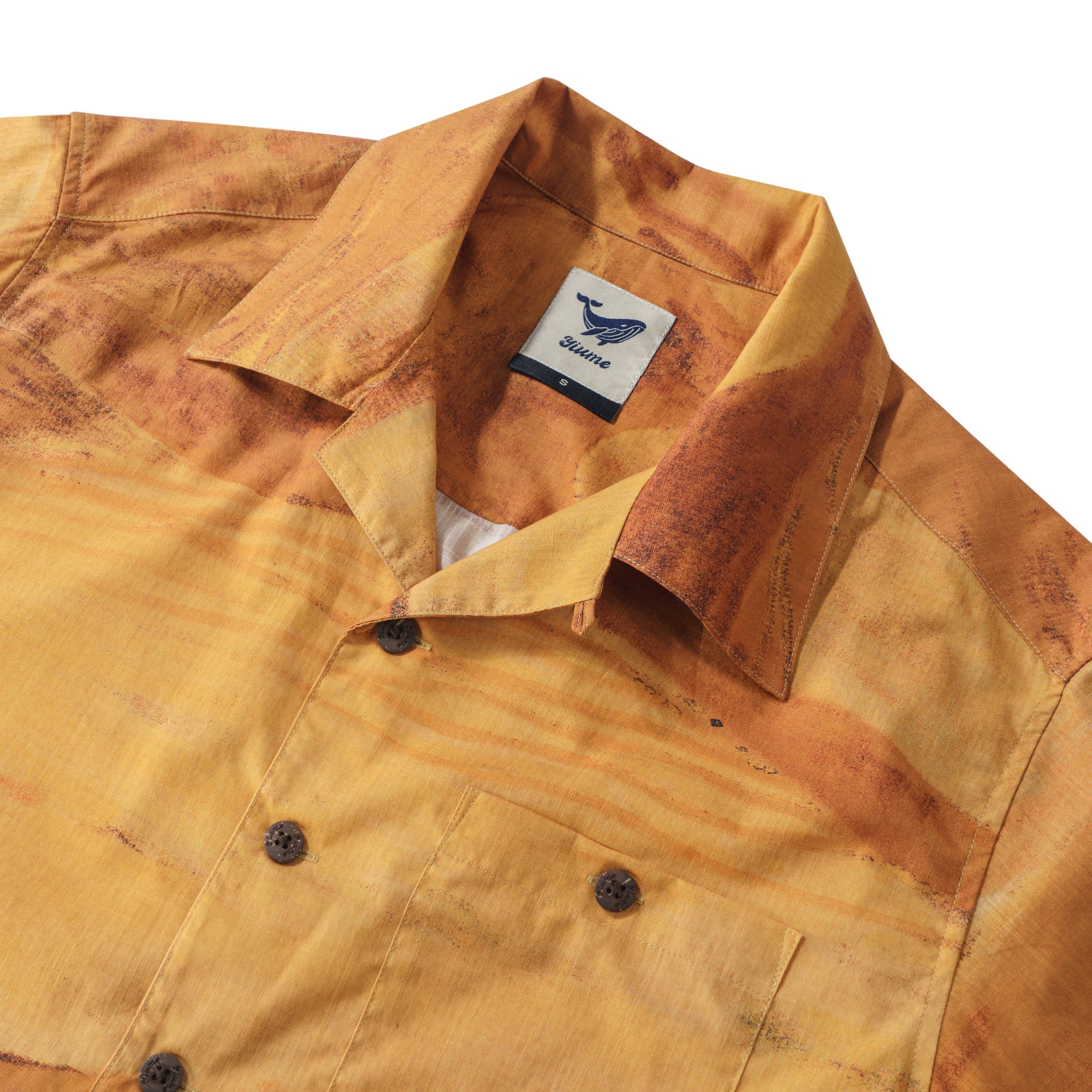 Men's Hawaiian Shirt Short Sleeve Camp Collar 100% Cotton Yellow Aloha Heat Waves By Andrea Leonelli