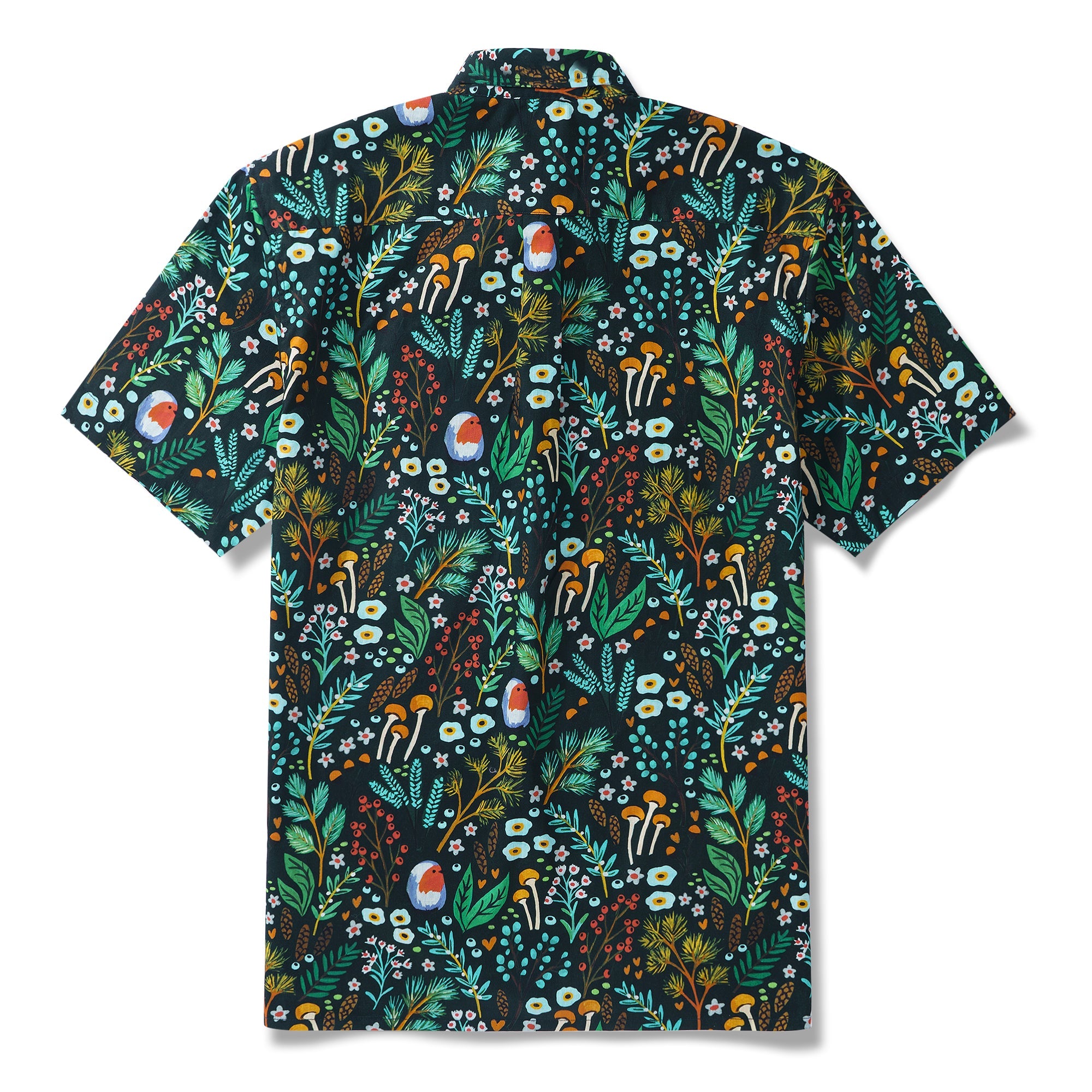 Forest Stroll 100% Cotton Men's Aloha Hawaiian Short Sleeve Button-down Shirt