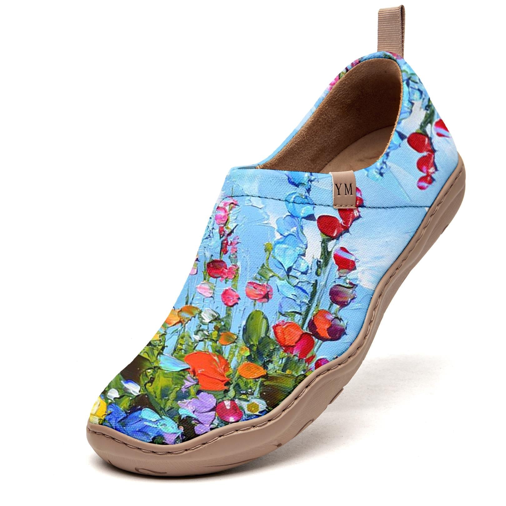 Women's Foldable Loafers,Blue Floral Oil Painting Women's Slip-On Sneakers,100% Cotton