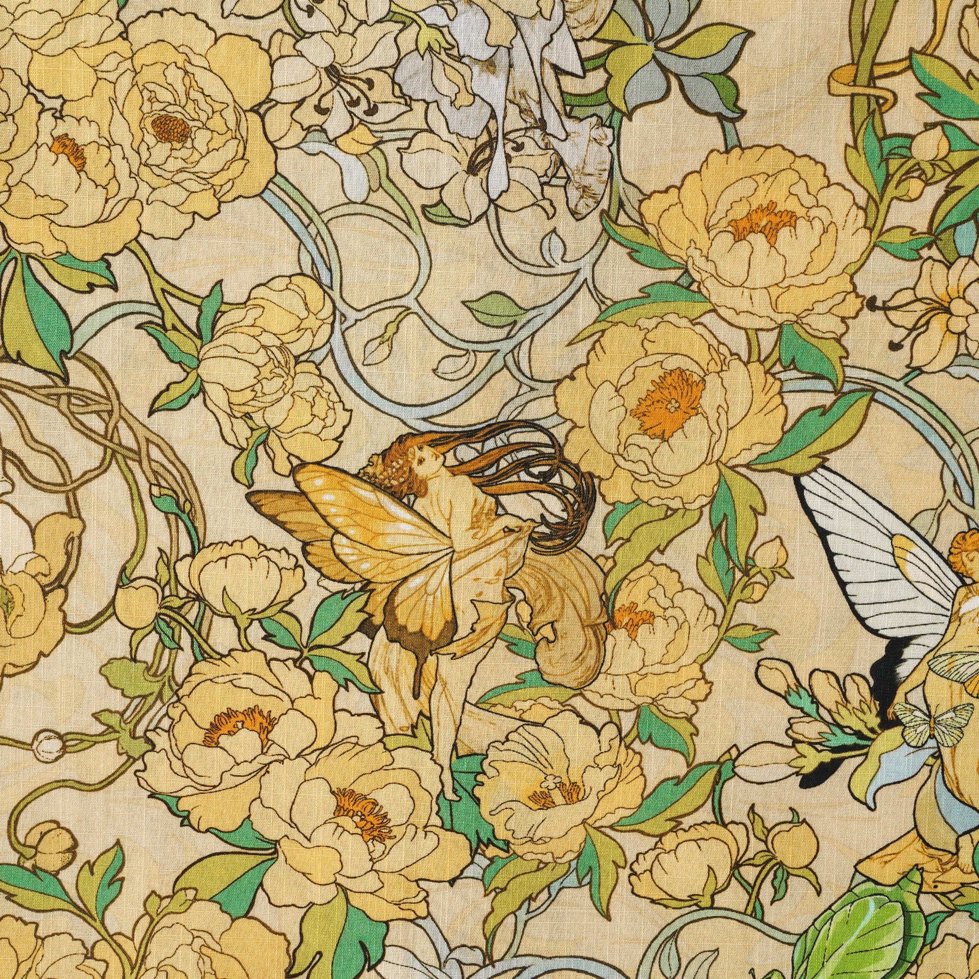 Men's Hawaiian Shirt Short Sleeve Button-down 100% Cotton Yellow Aloha Hawaiian Mucha’s Flora & Fauna Whimsy