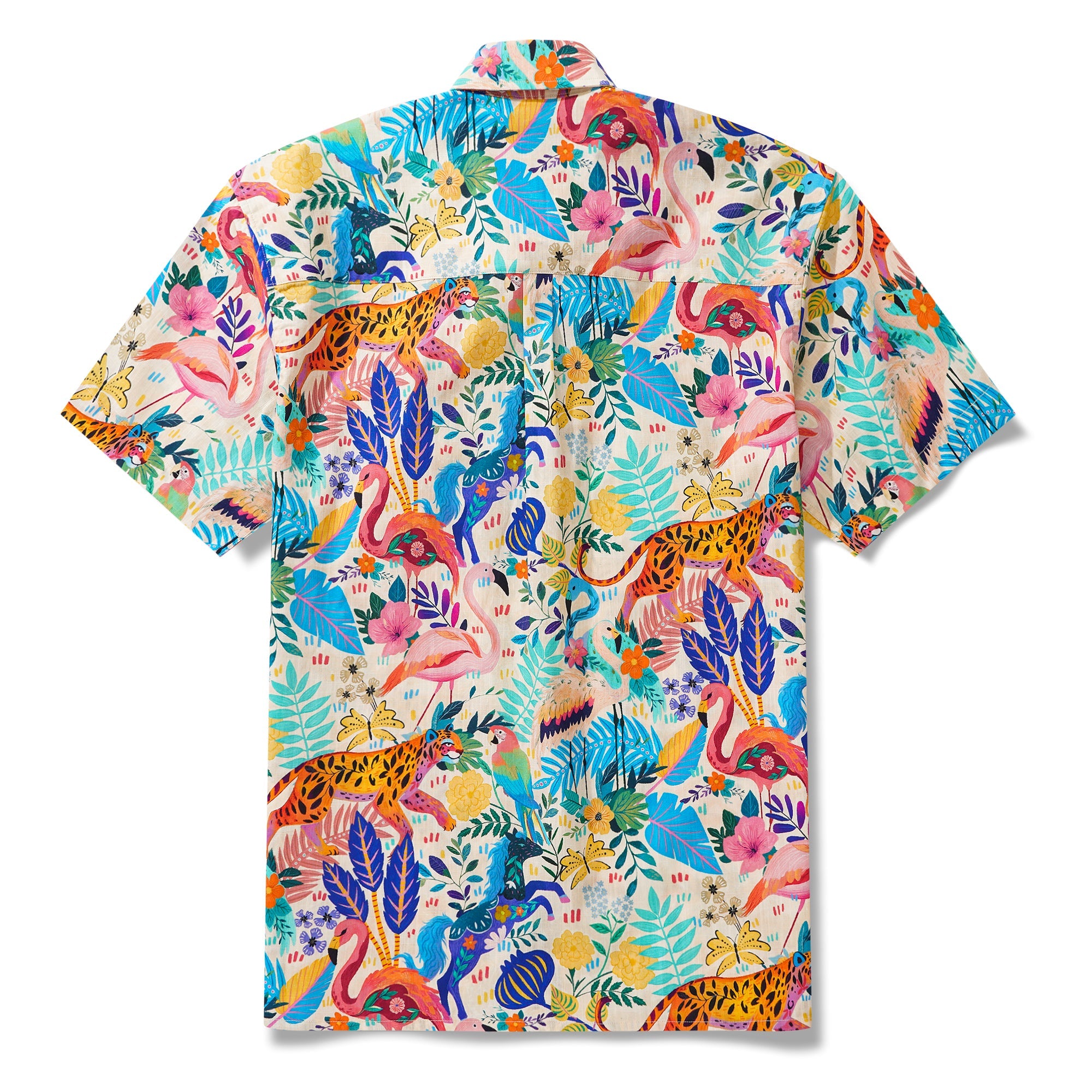 Men's Hawaiian Shirt Short Sleeve Button-down 100% Cotton Aloha Jungle Whimsy
