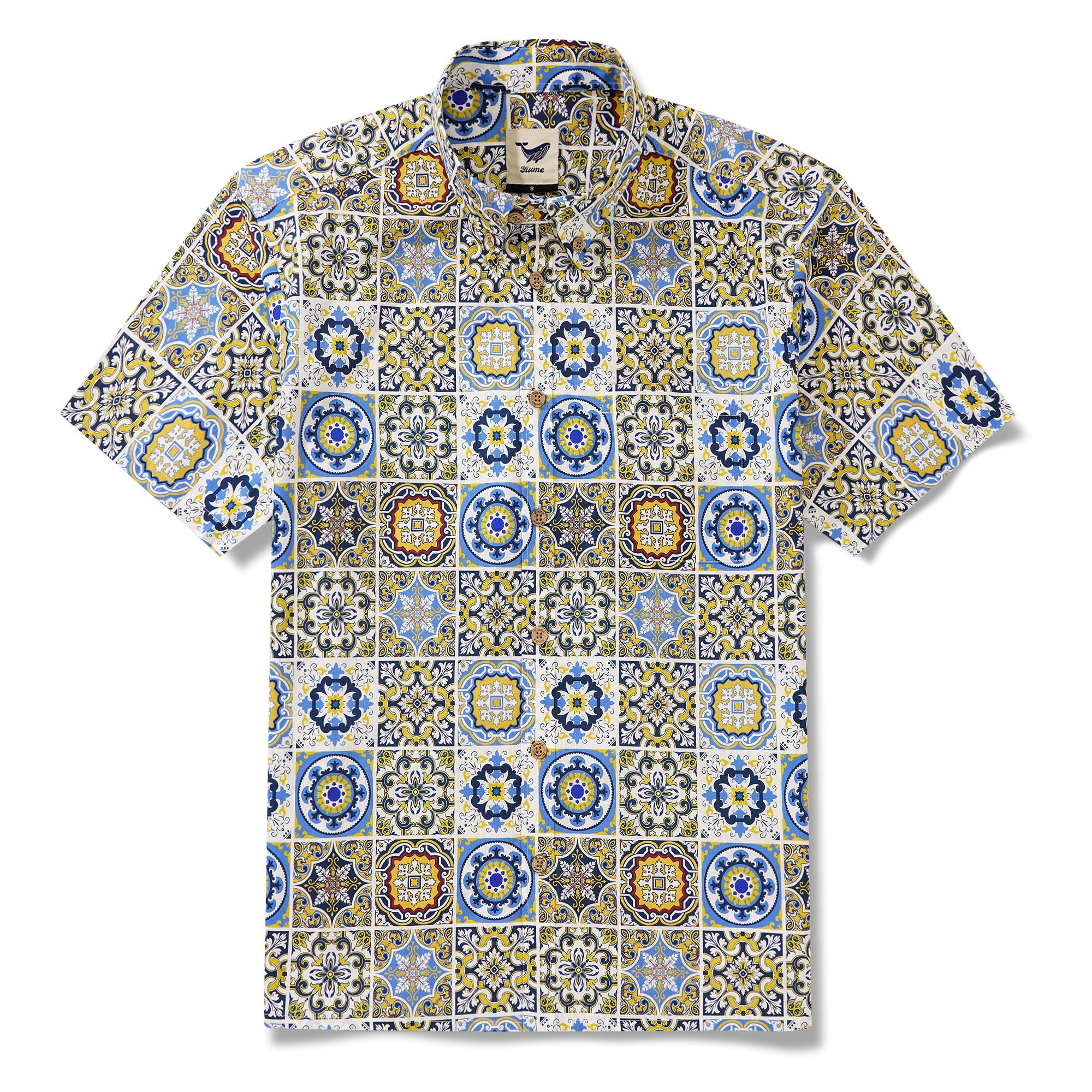 Men's Hawaiian Shirt Short Sleeve Button-down 100% Cotton White Aloha Sicilian Breeze