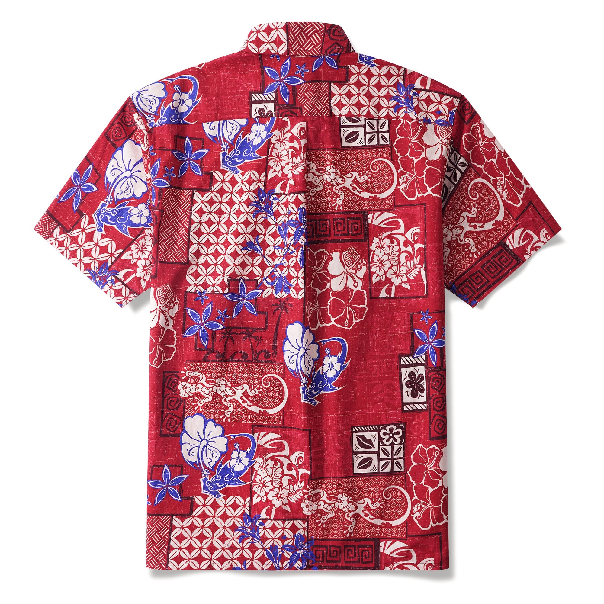 Romantic Hawaiian Vibes 100% Cotton Men's Short Sleeve Button-down Shirt Red Aloha Hawaiian