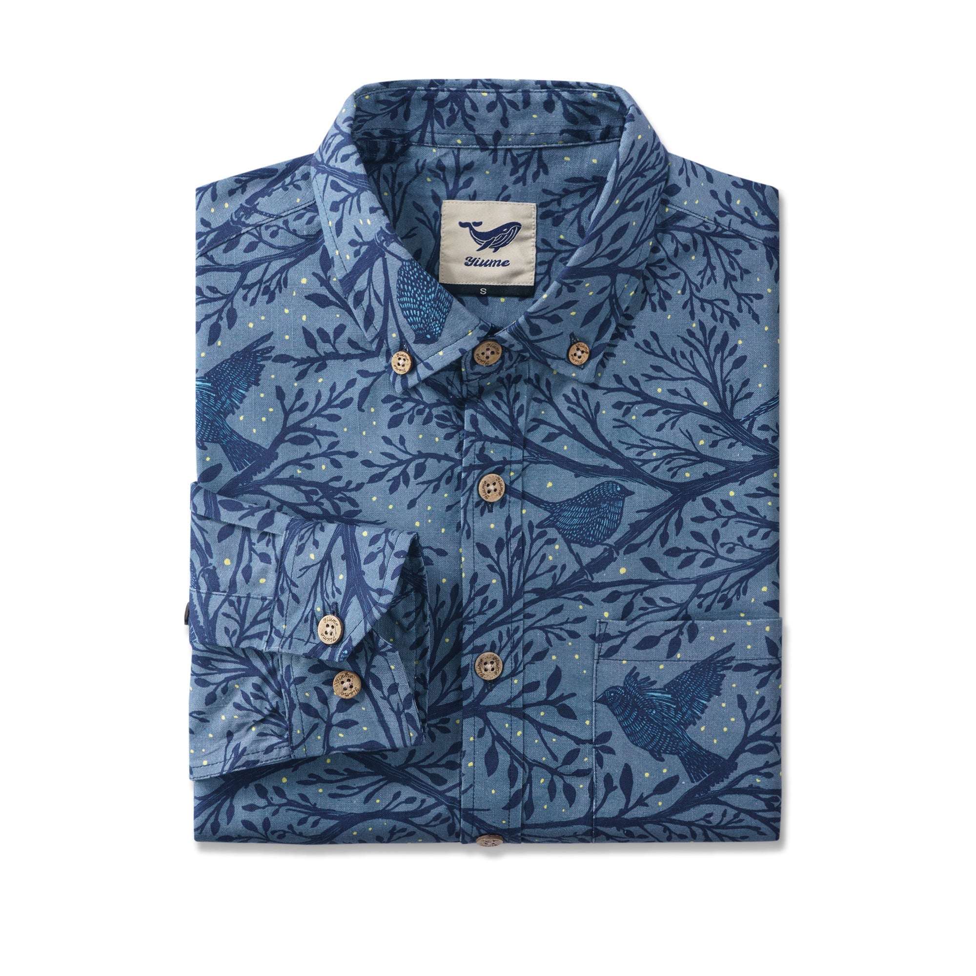 Birds at Twilight By Katie O'Shea Design 100% Cotton Men's Long Sleeve Button-down Shirt Aloha Hawaiian