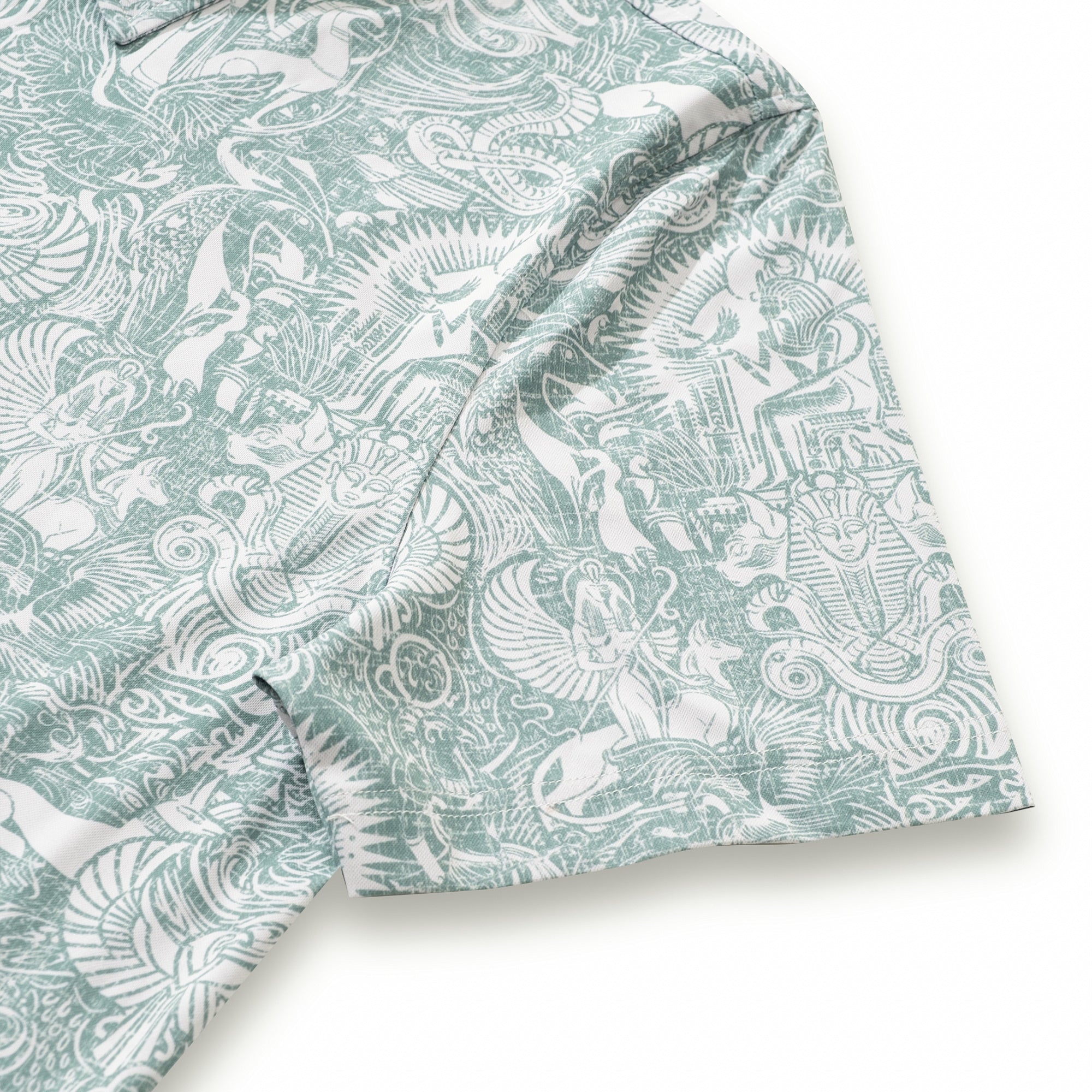Men's Hawaiian Polo Shirt Short Sleeve 83% Recycled polyester 17% Spandex Green Aloha Egyptian Myths