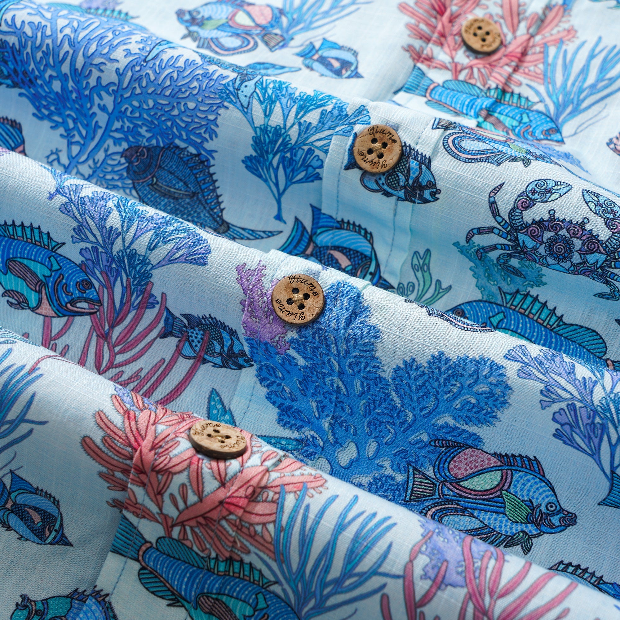 Men's Hawaiian Shirt Short Sleeve Button-down 100% Cotton Blue Aloha Seaside Boho