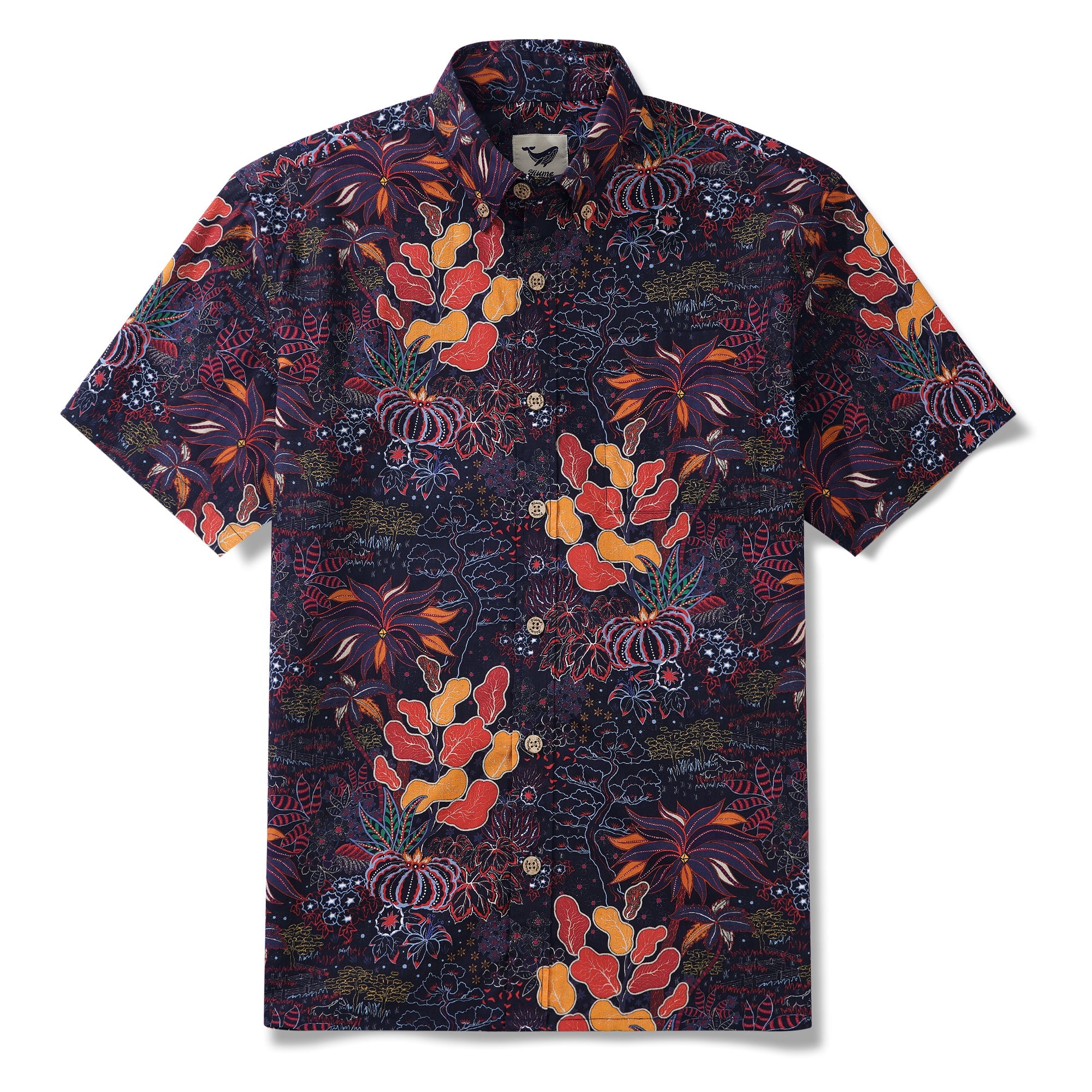 Enchanted Garden 100% Cotton Men's Short Sleeve Button-down Shirt Red Aloha Hawaiian