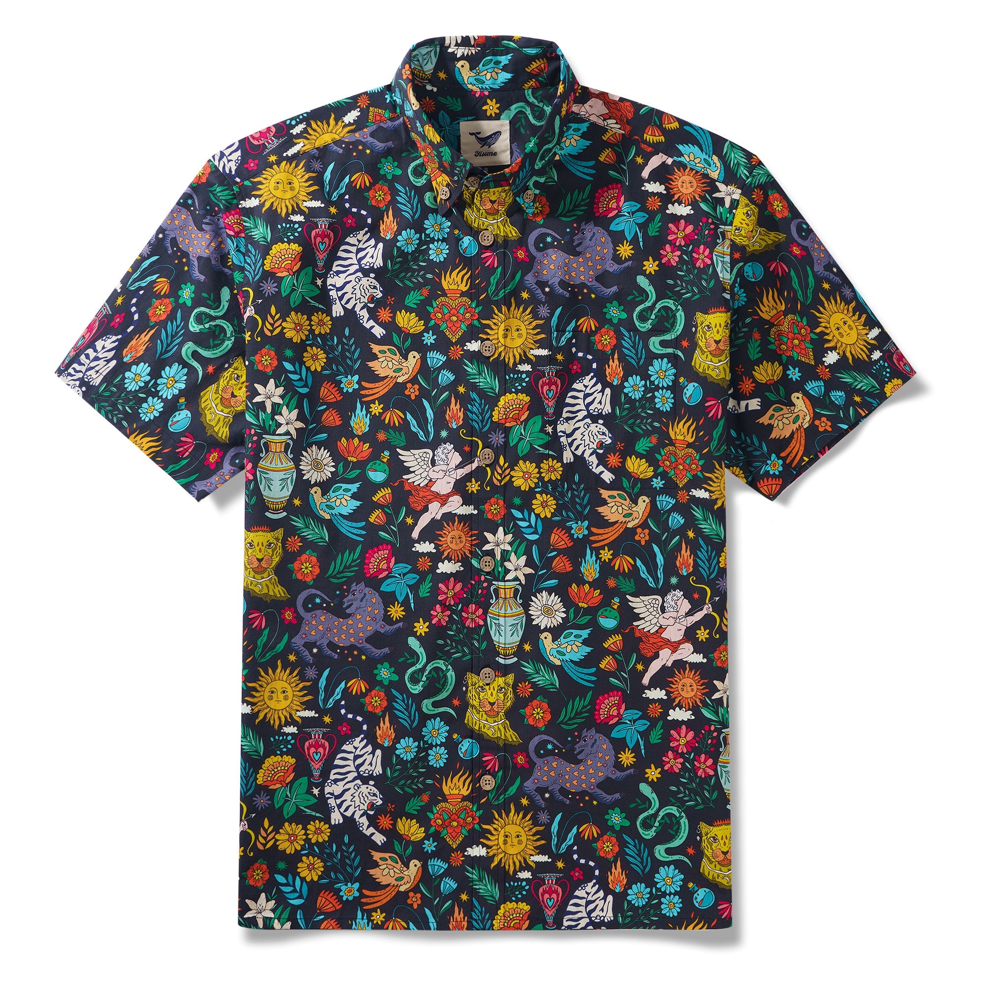 Mythical Adventure 100% Cotton Men's Short Sleeve Button-down Shirt Aloha Hawaiian