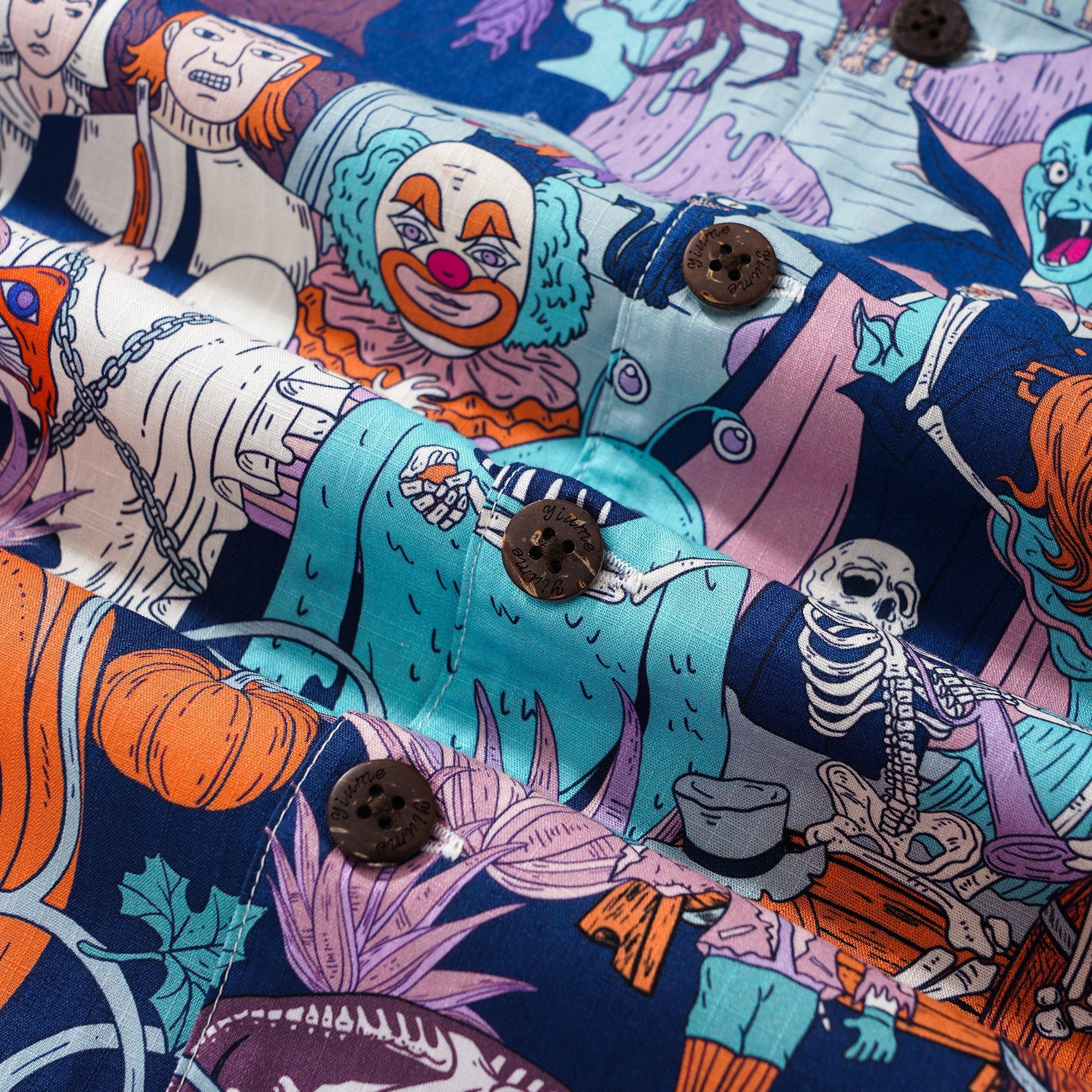 Men's Hawaiian Shirt Short Sleeve Camp Collar 100% Cotton White Aloha Midnight Halloween/Dante's Halloween