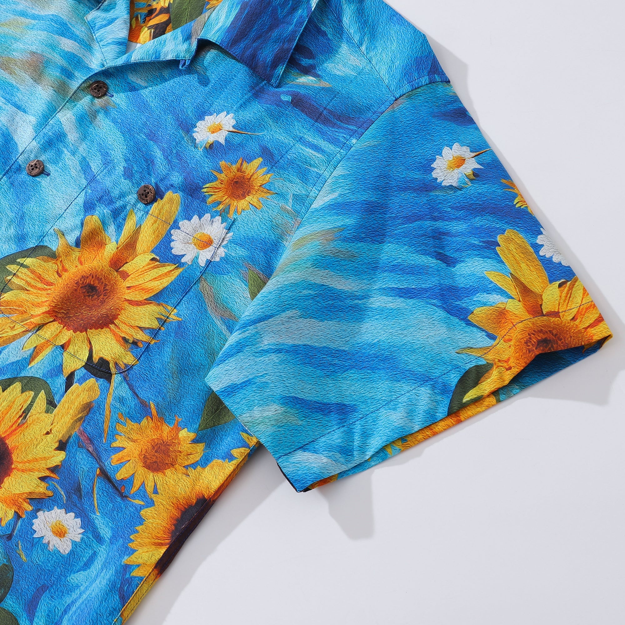 100% Cotton Hawaiian Shirt For Men Sunflowers Growing Wild Camp Collar Shirt